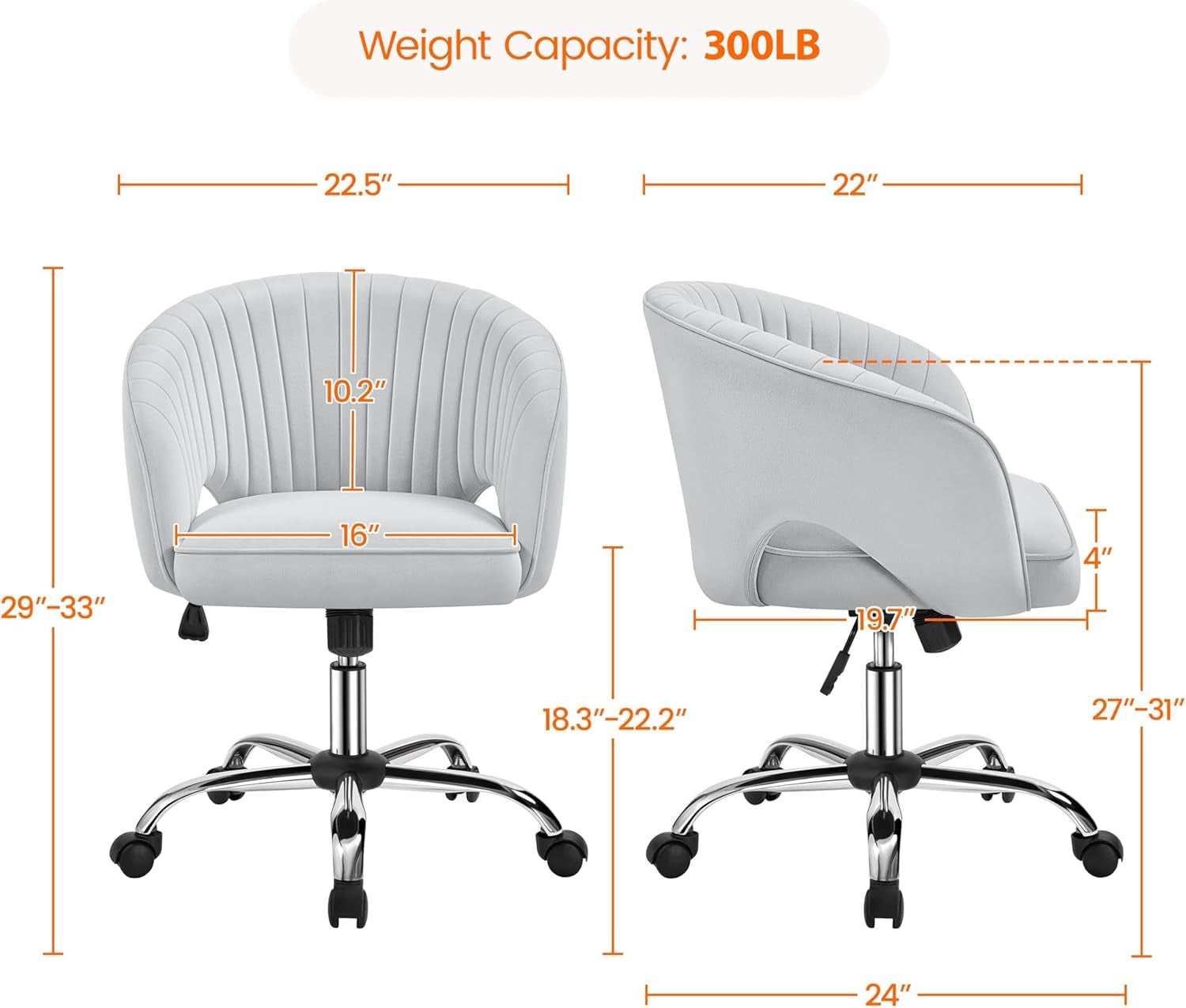 Home Office Chair With Tufted Barrel Back Light Gray