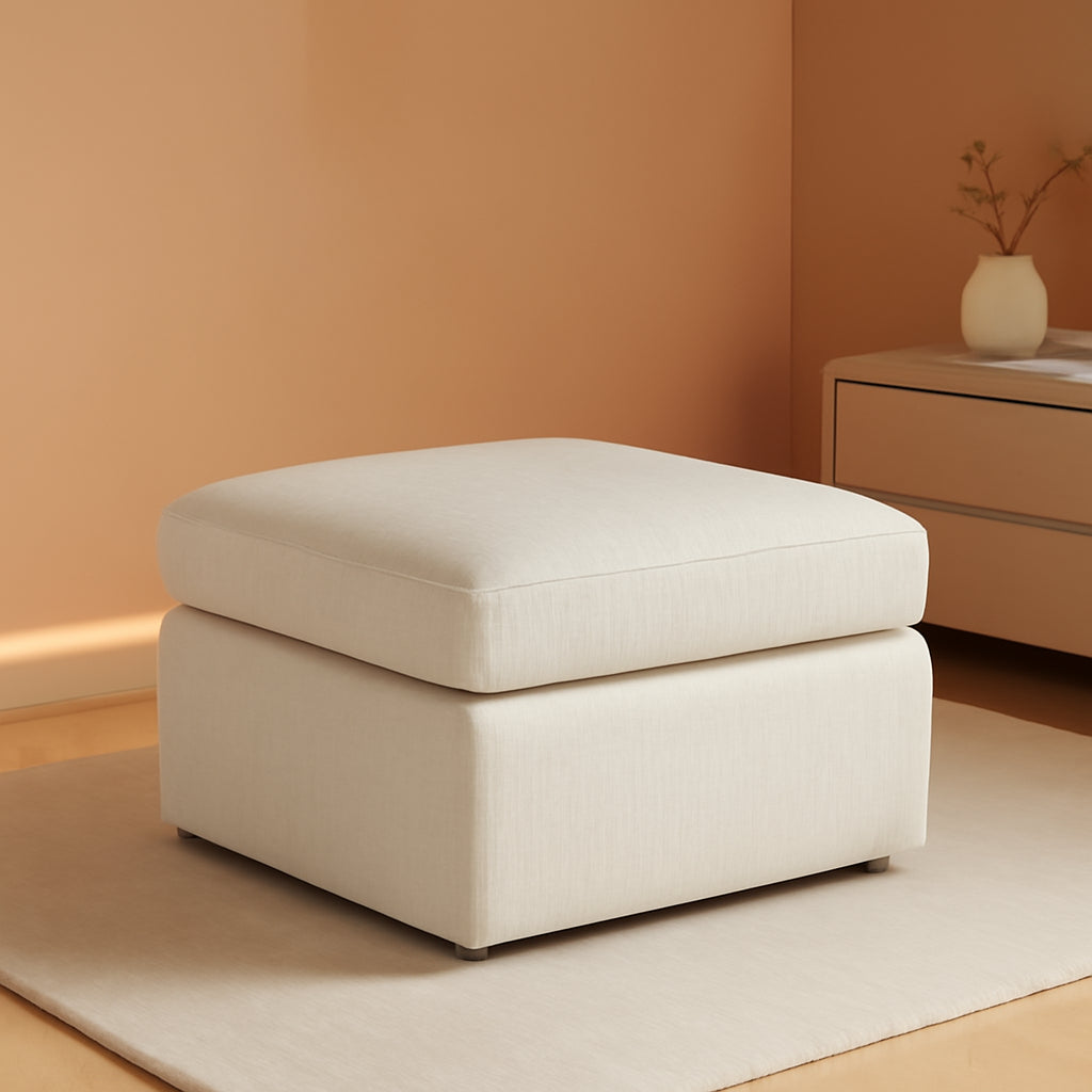 Beige Upholstered Storage Ottoman With Concealed Lid