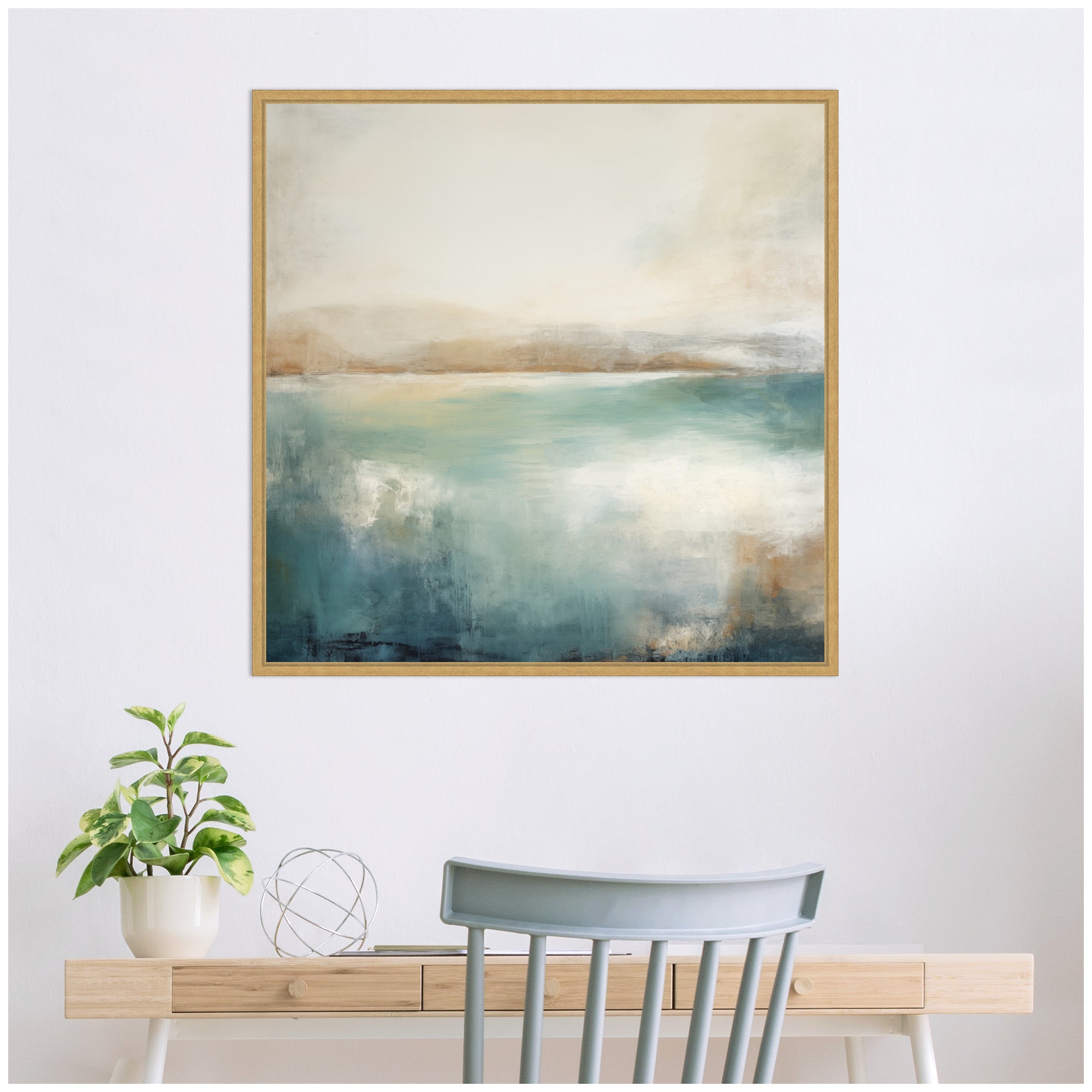 Sylvie Abstract Calming Lake Landscape Framed Canvas by The Creative Bunch Studio