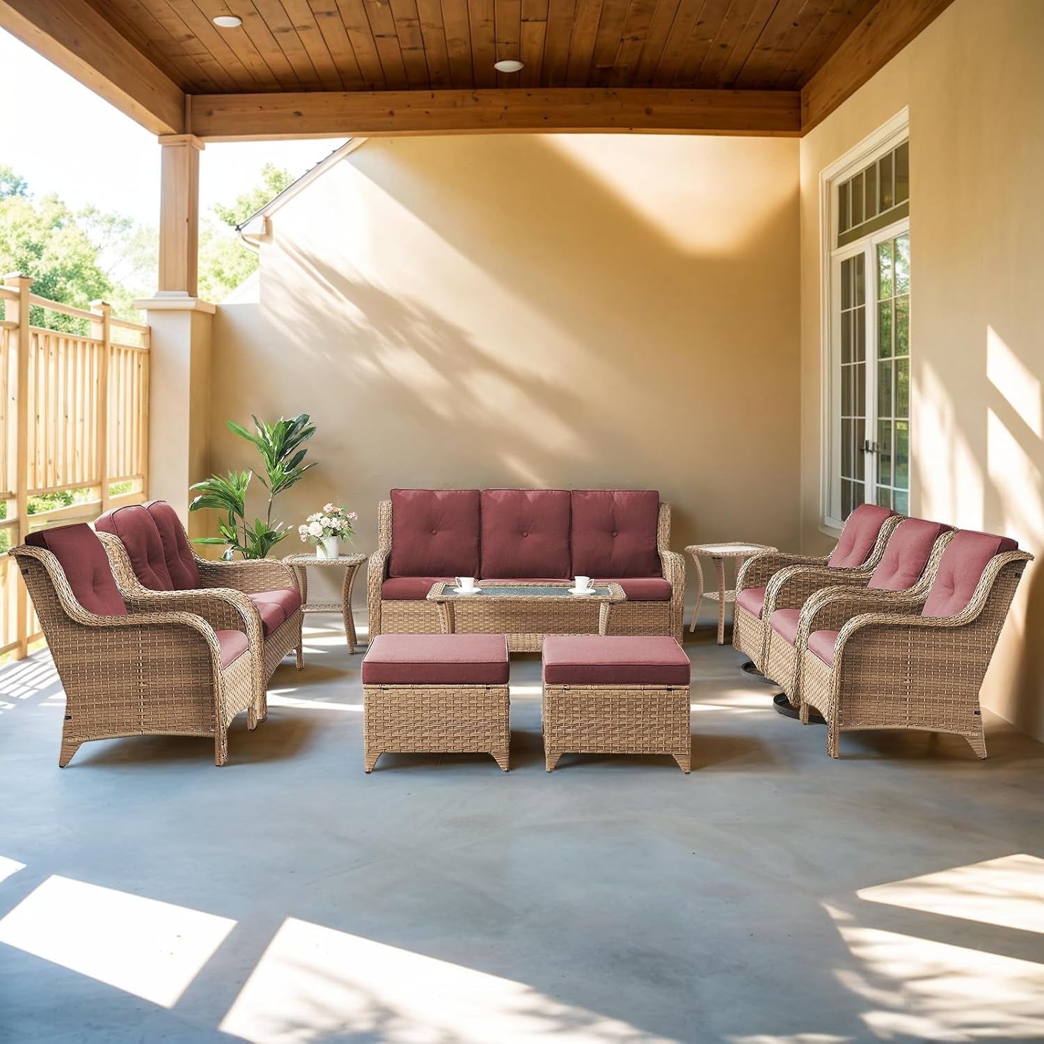 11 Piece Outdoor Furniture Set with Swivel Rocker Chairs