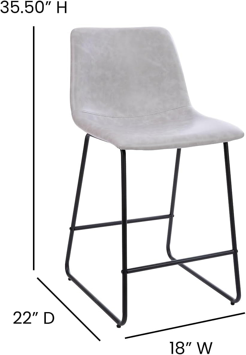 Reagan 24 Inch LeatherSoft Counter Height Bar Stools Set Of 2 Light Gray