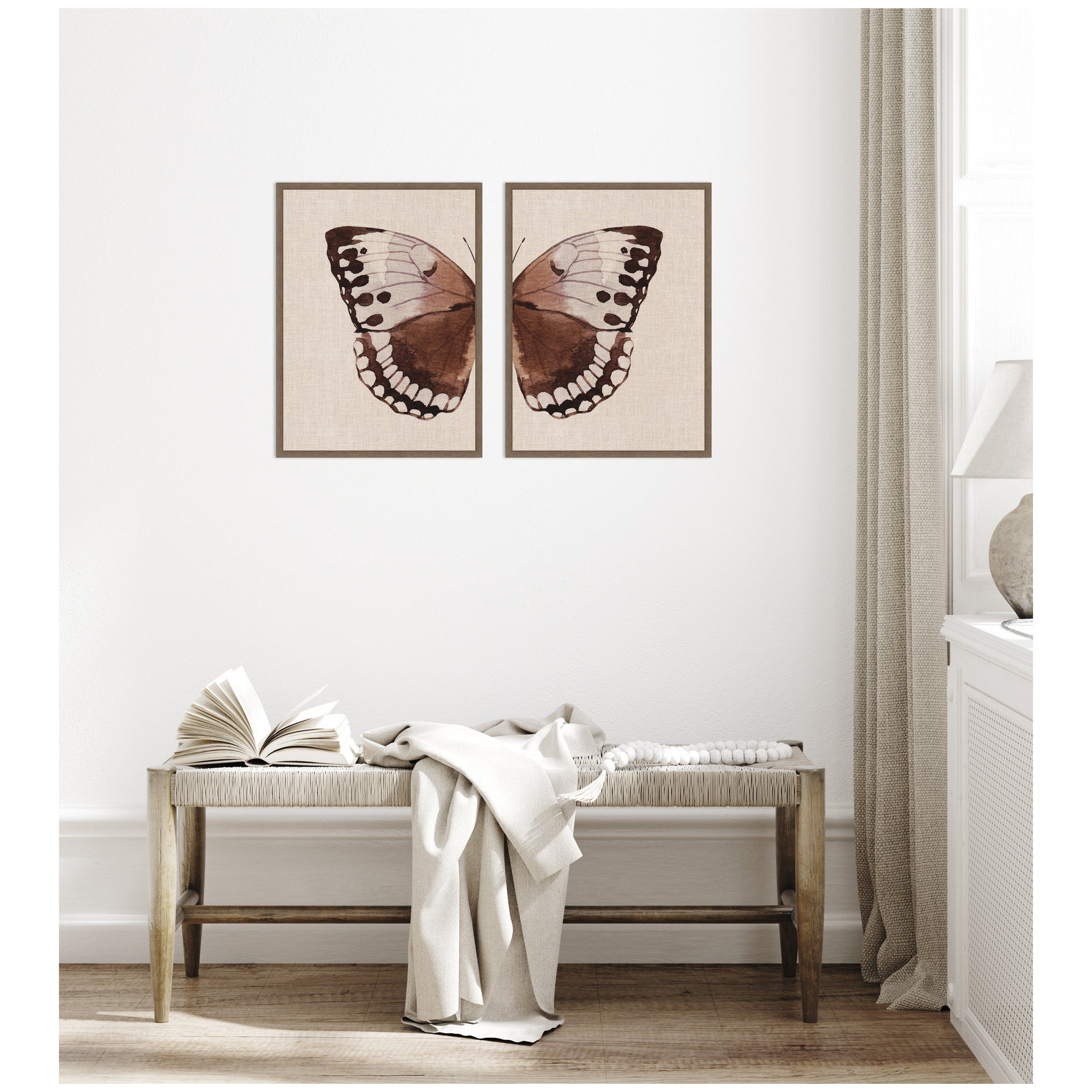 Sylvie Retro Butterfly Watercolor - 2 Piece Framed Canvas Art Set by The Creative Bunch Studio