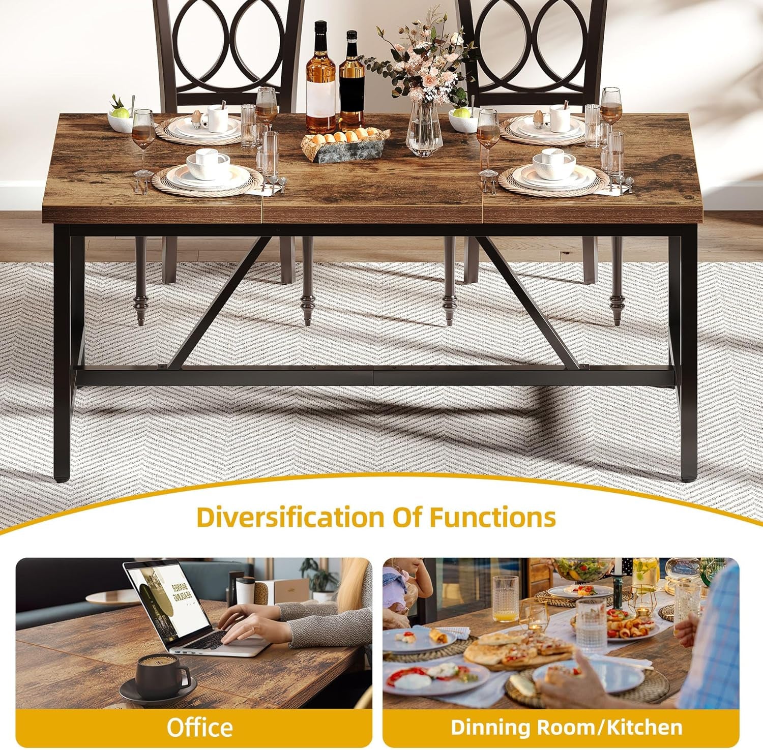 70.8 Inch Solid Wood Dining Table For 6 To 8 People