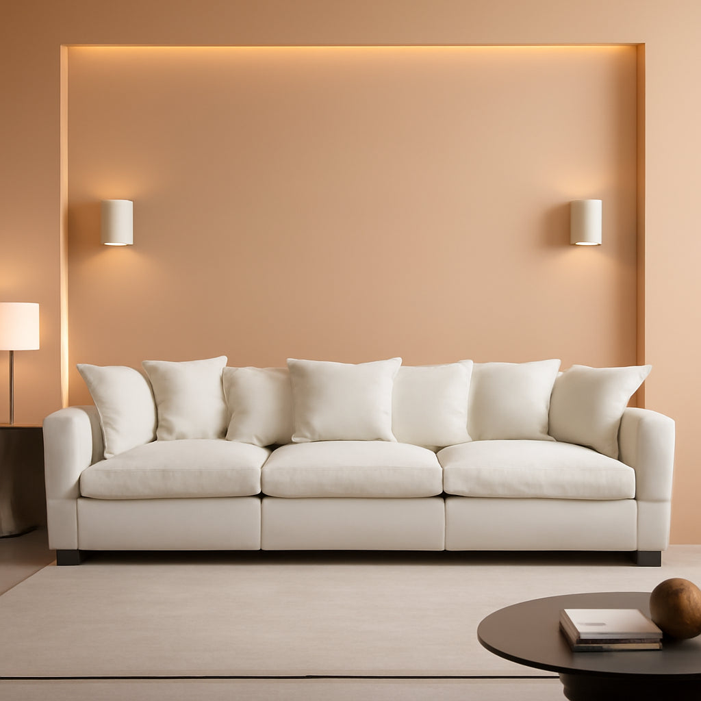 111.4 Inch 3 Seater Cloud Sofa Modular Sectional Couch Beige With Breathable Chenille Fabric