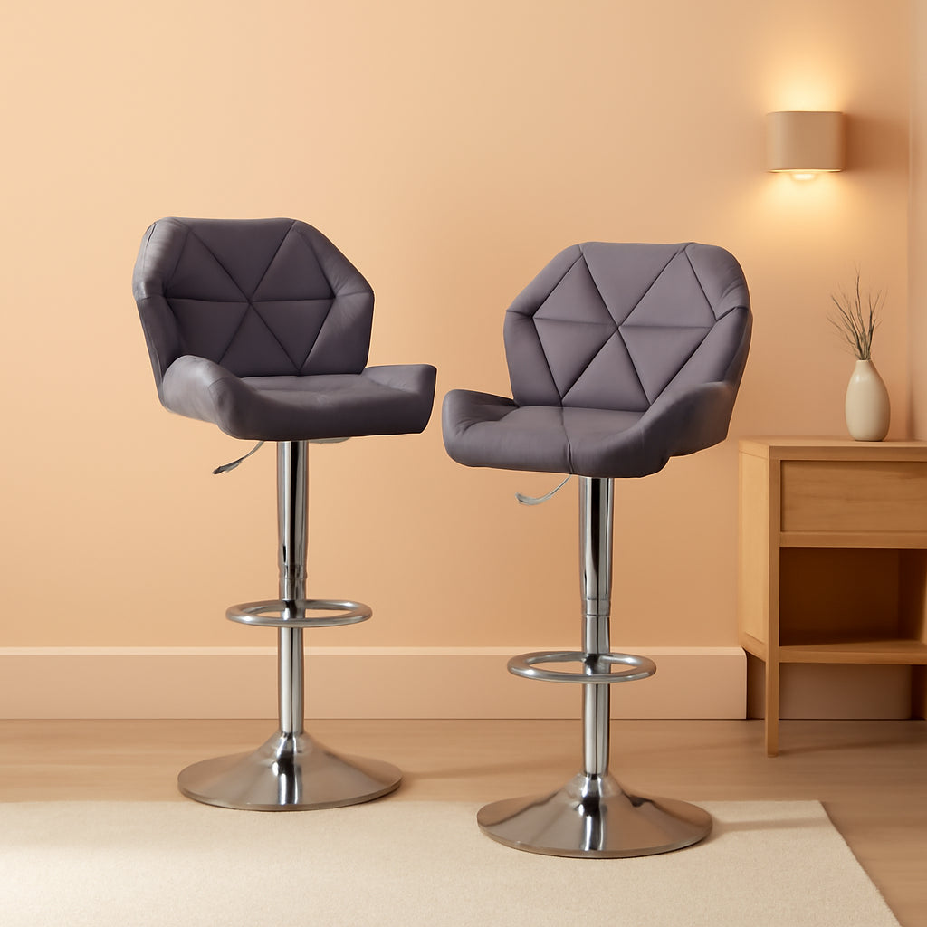 Breni Velvet Diamond Tufted Swivel Adjustable Height Bar Stool Set Of 2 Gray