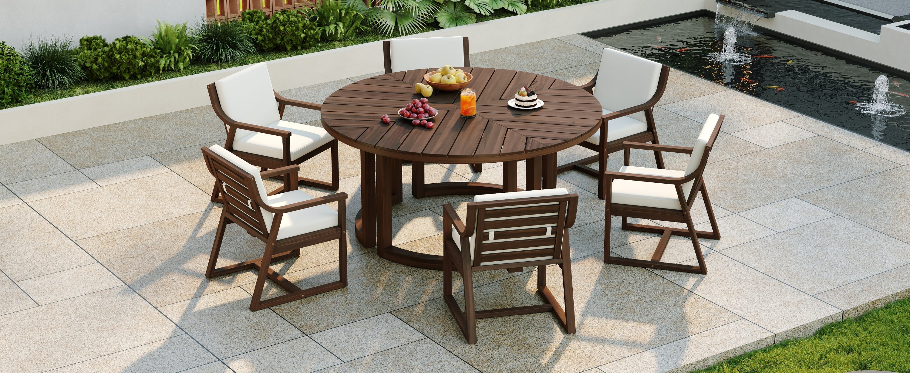 TREXM Patio Dining Table Set for 6 with Umbrella Hole