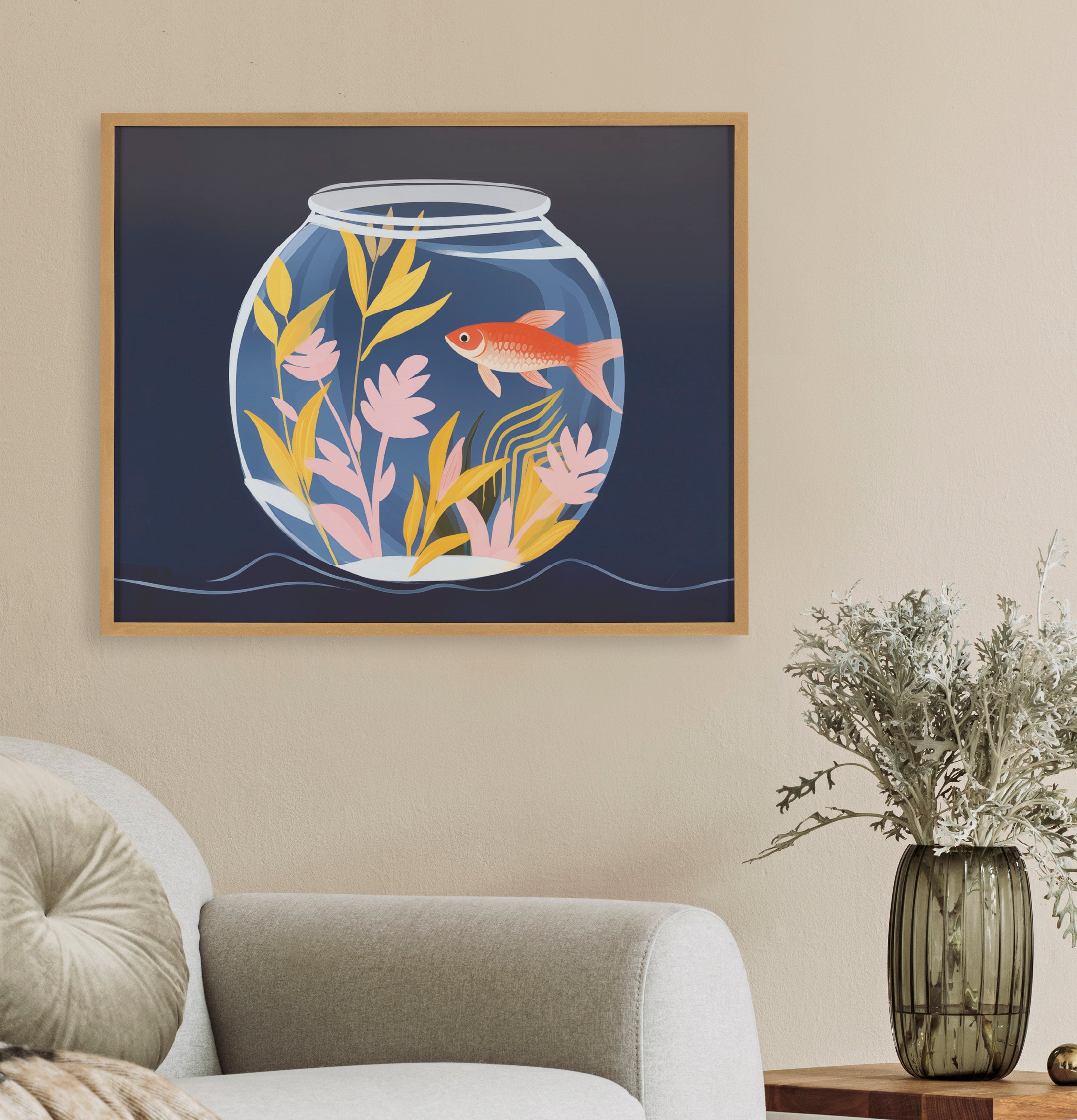 Gallery Pet Goldfish Cute Botanicals Fish Tank Print by The Creative Bunch Studio