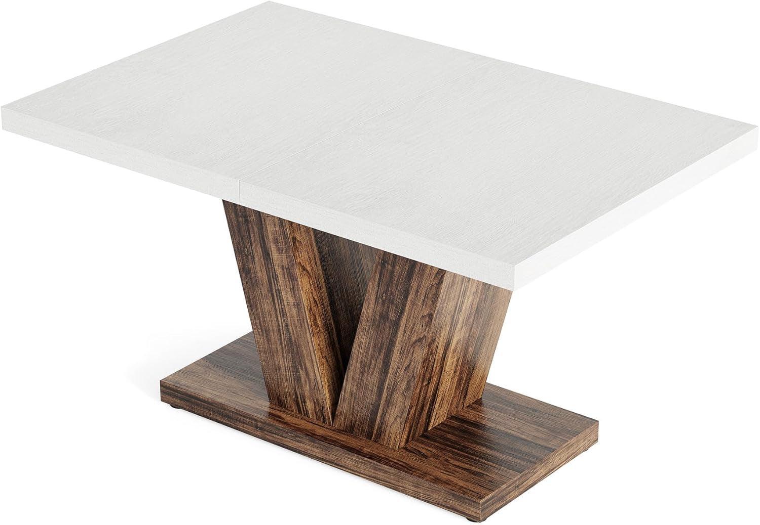 47 Inch White Rectangular Dining Table With Rustic Pedestal