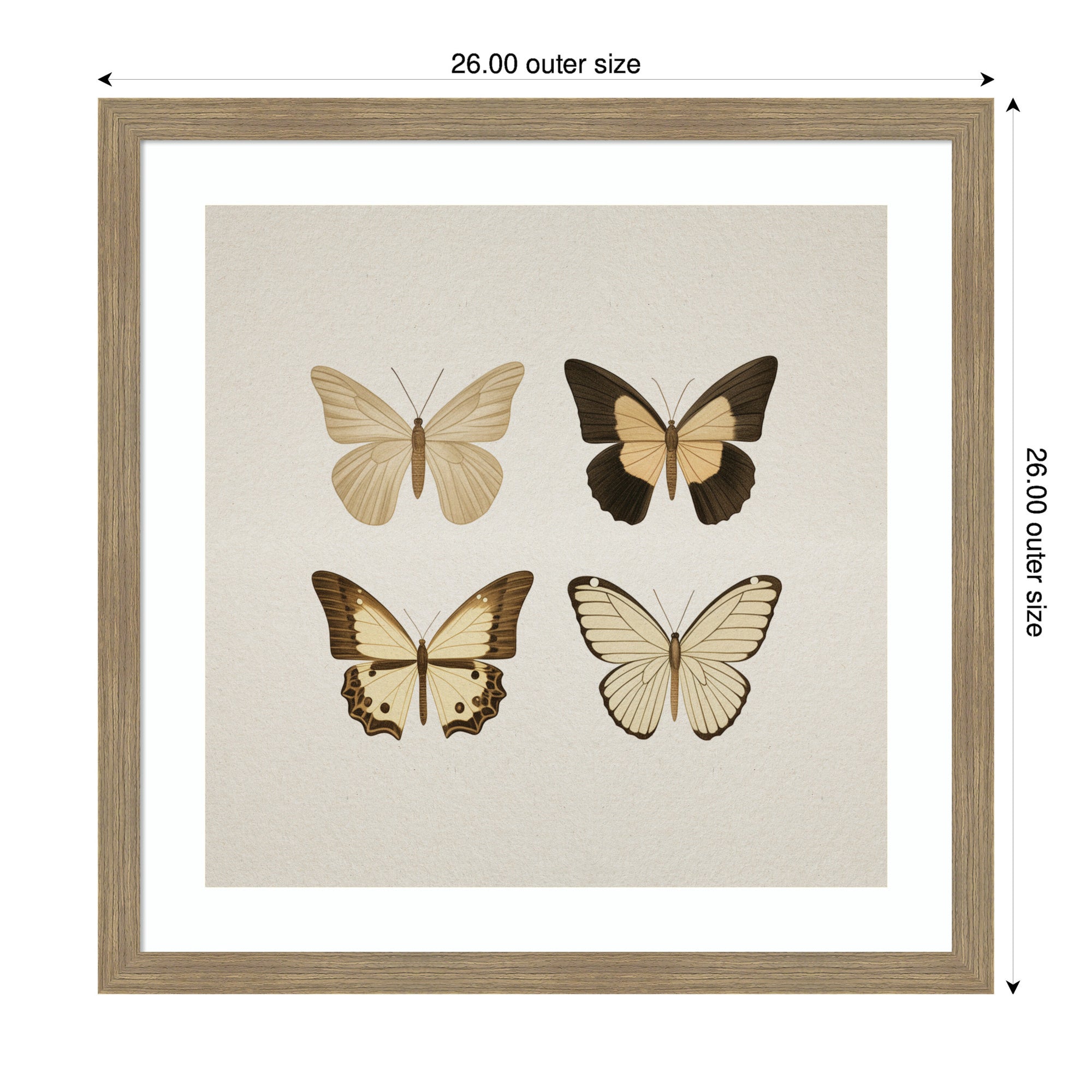 Framed Art Vintage Style Butterflies in Neutral Tones by The Creative Bunch Studio