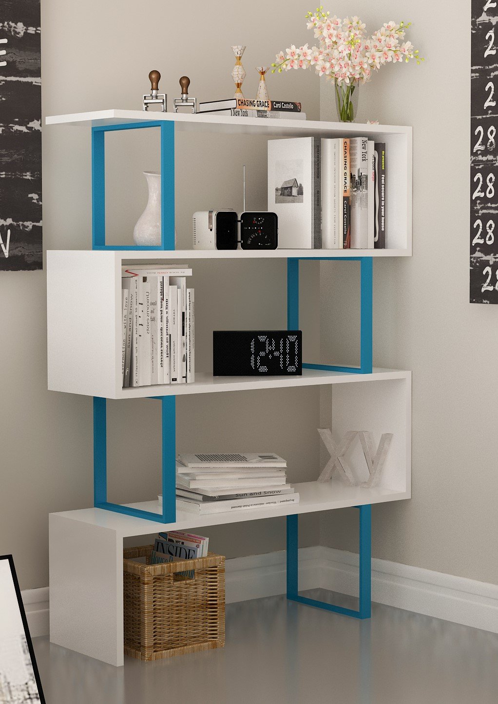 Adriana 49" Tall Metal Manufactured Wood Geometric Bookcase