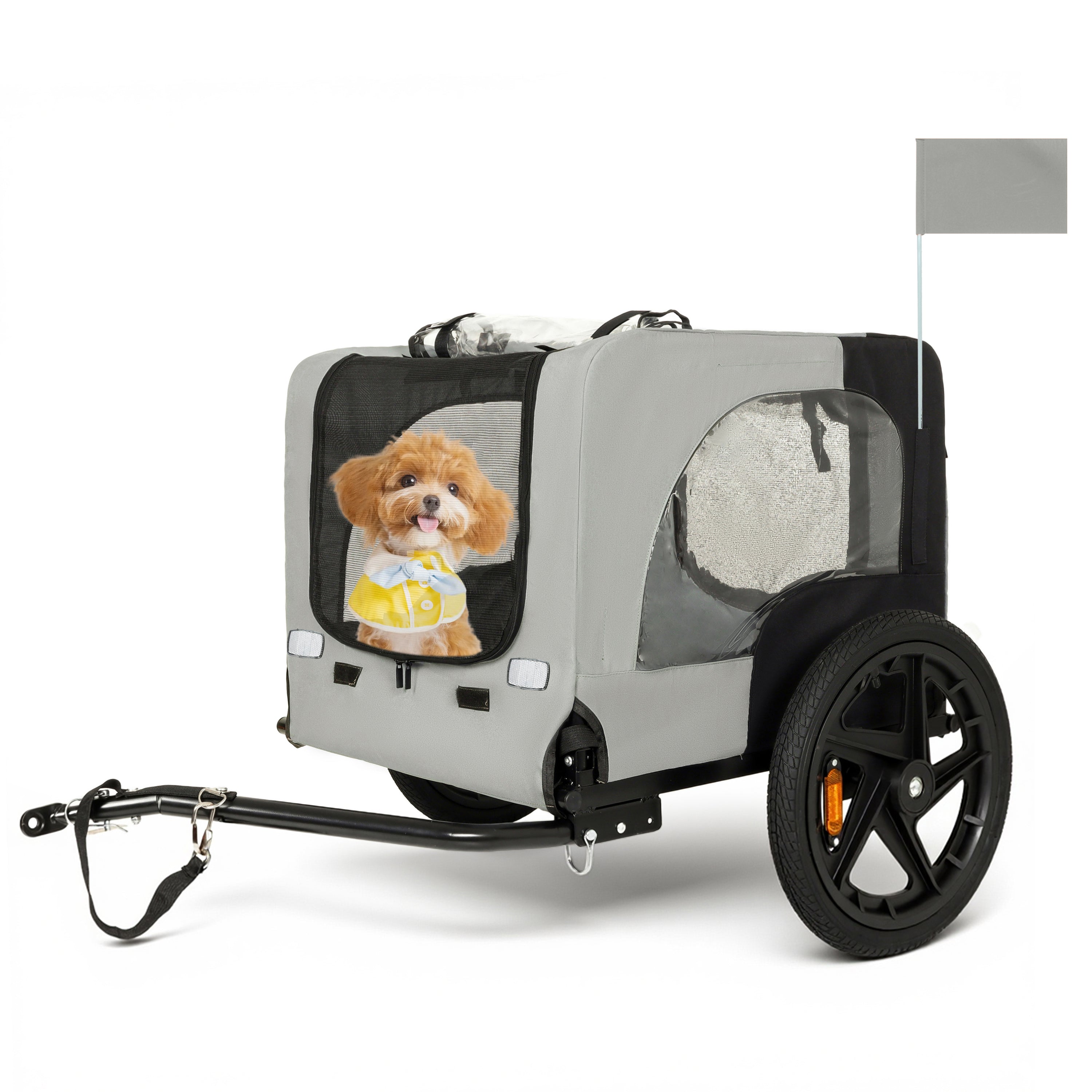 Outdoor Heavy Duty Collapsible Pet Bike Trailer with 16-Inch All-Terrain Wheels