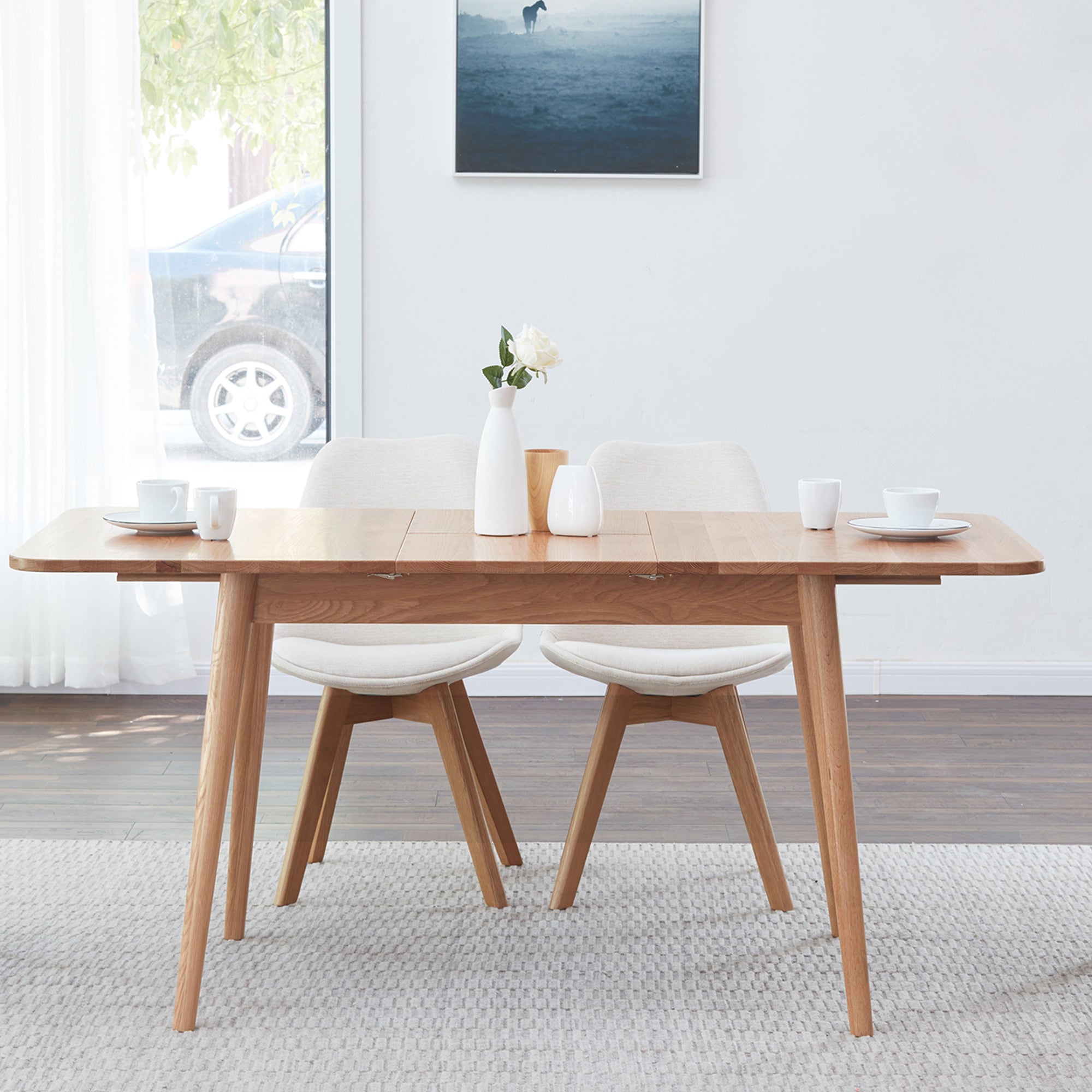Natural Solid Oak Round Corner Dining Table