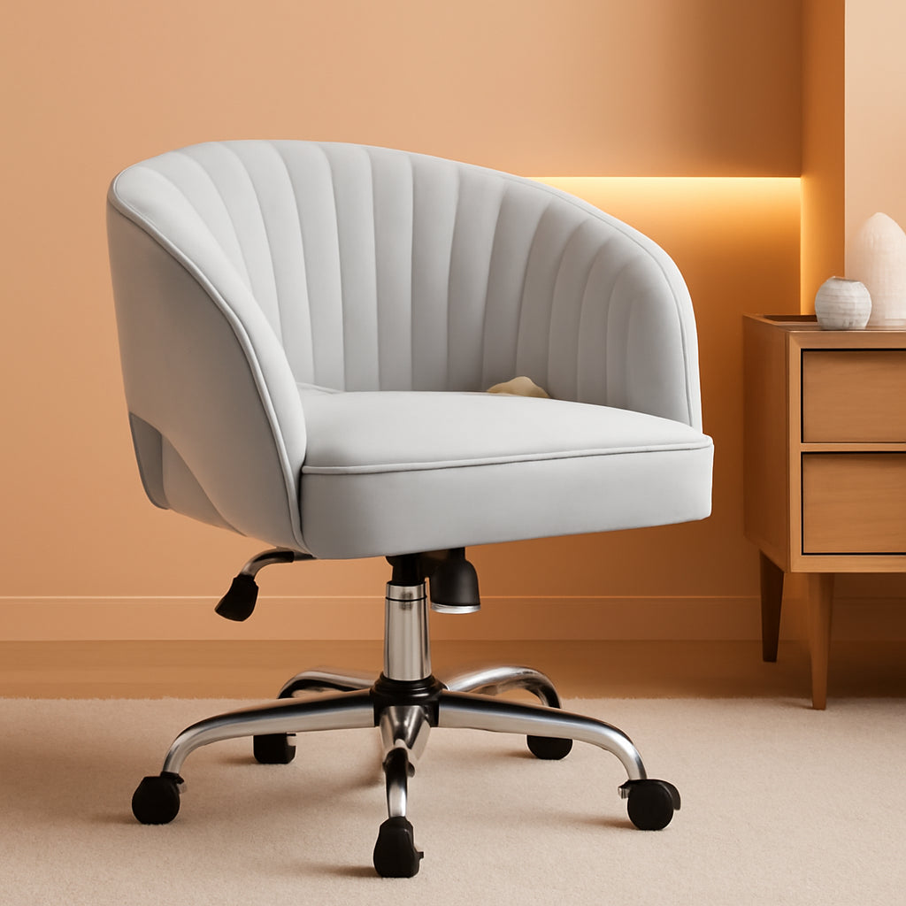 Home Office Chair With Tufted Barrel Back Light Gray