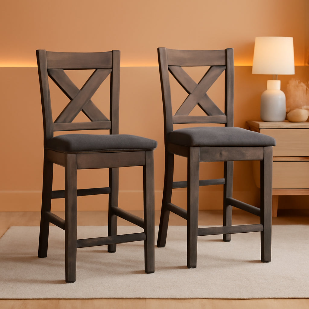 Caitbrook Gray Upholstered Counter Height Barstool Set Of 2