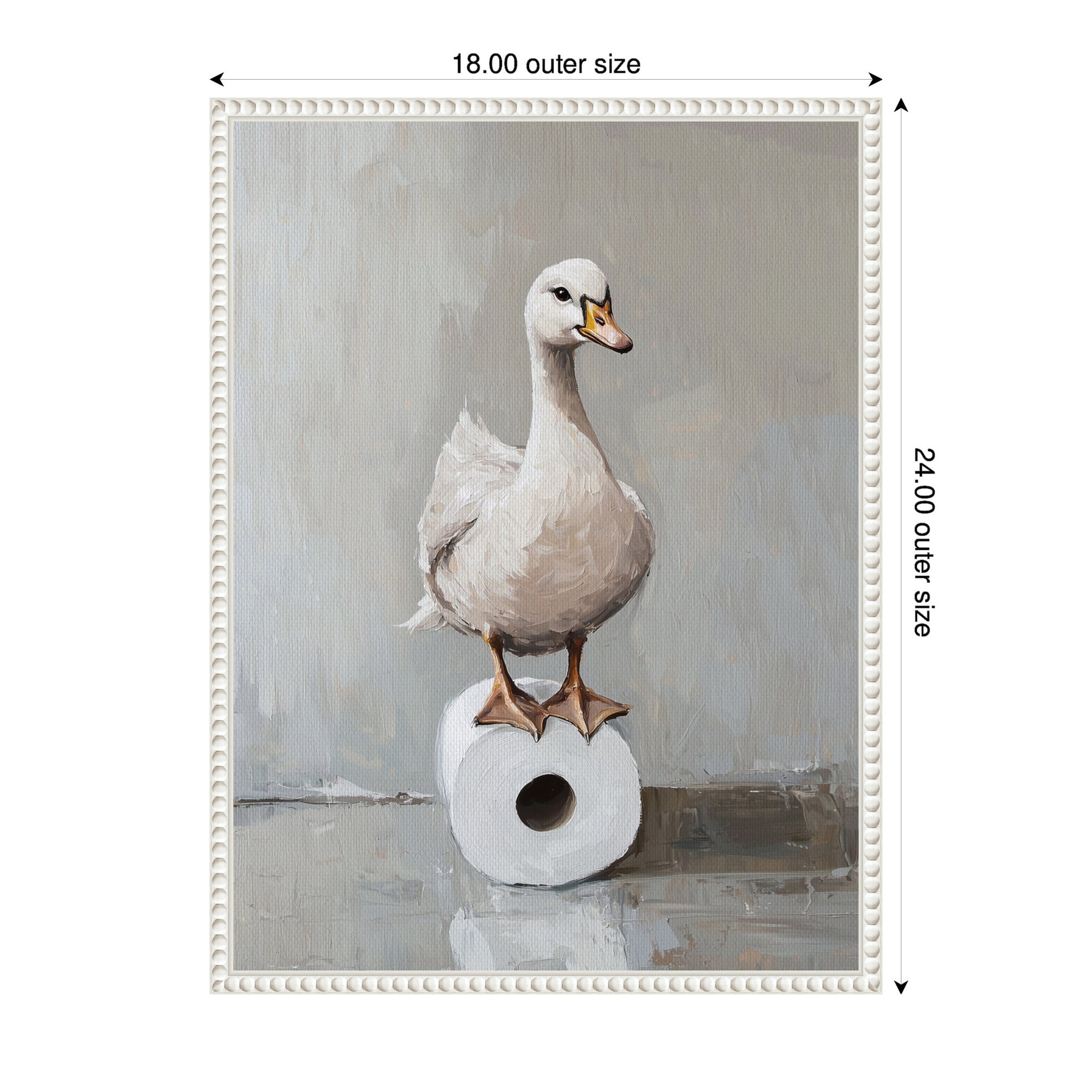 Sylvie Goose Standing on a Toilet Paper Roll Bathroom Art Framed Canvas by The Creative Bunch Studio