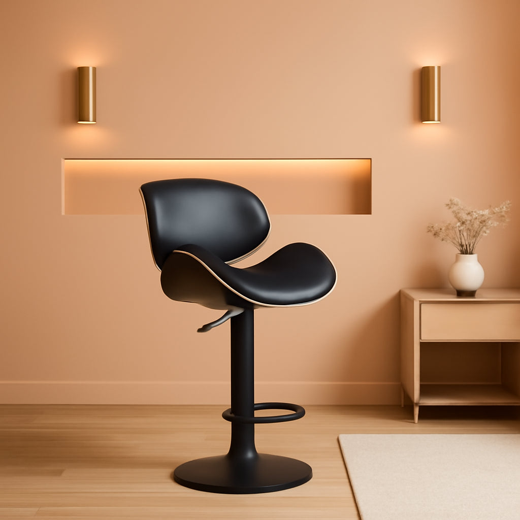 Black PU Leather Bar Stools With Back 21 Inch Wide