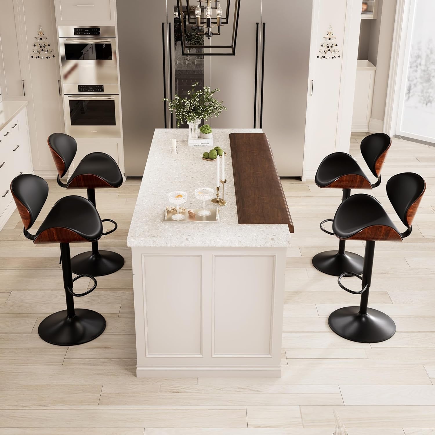 Black PU Leather Bar Stools With Back 21 Inch Wide