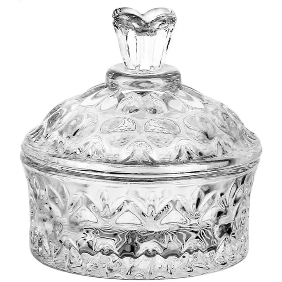 Clear Carved Glass Storage Jar With Lid
