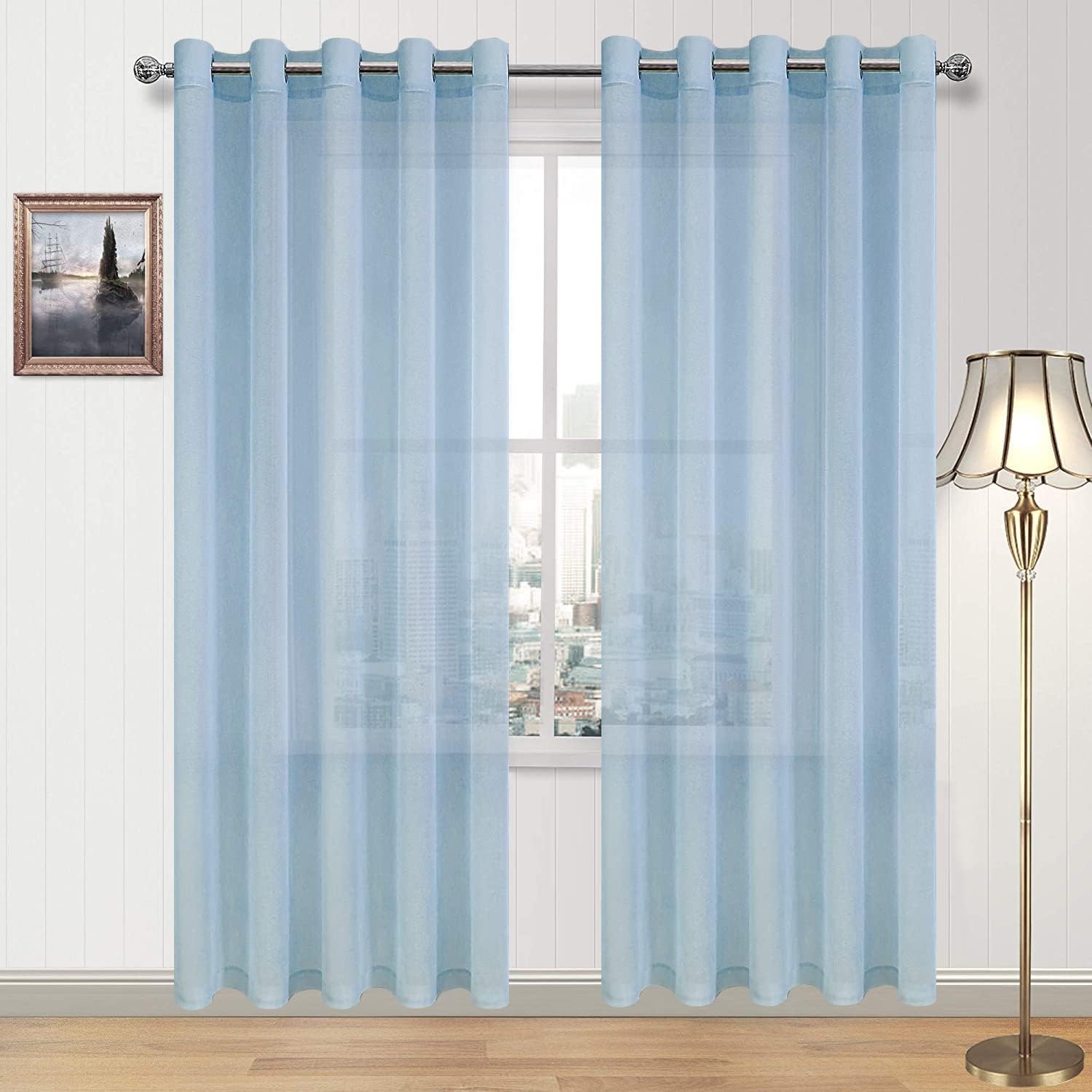 DWCN Faux Linen Sheer Curtains, Set of 2 Panels-10