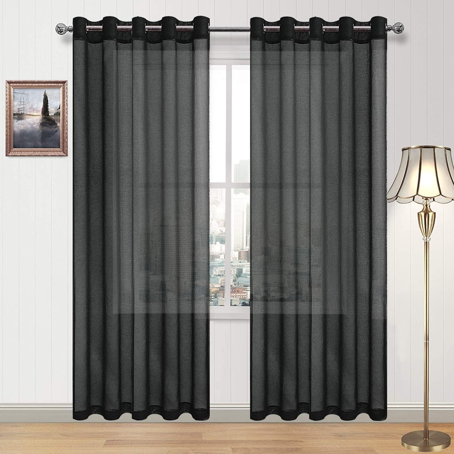 DWCN Faux Linen Sheer Curtains, Set of 2 Panels-9
