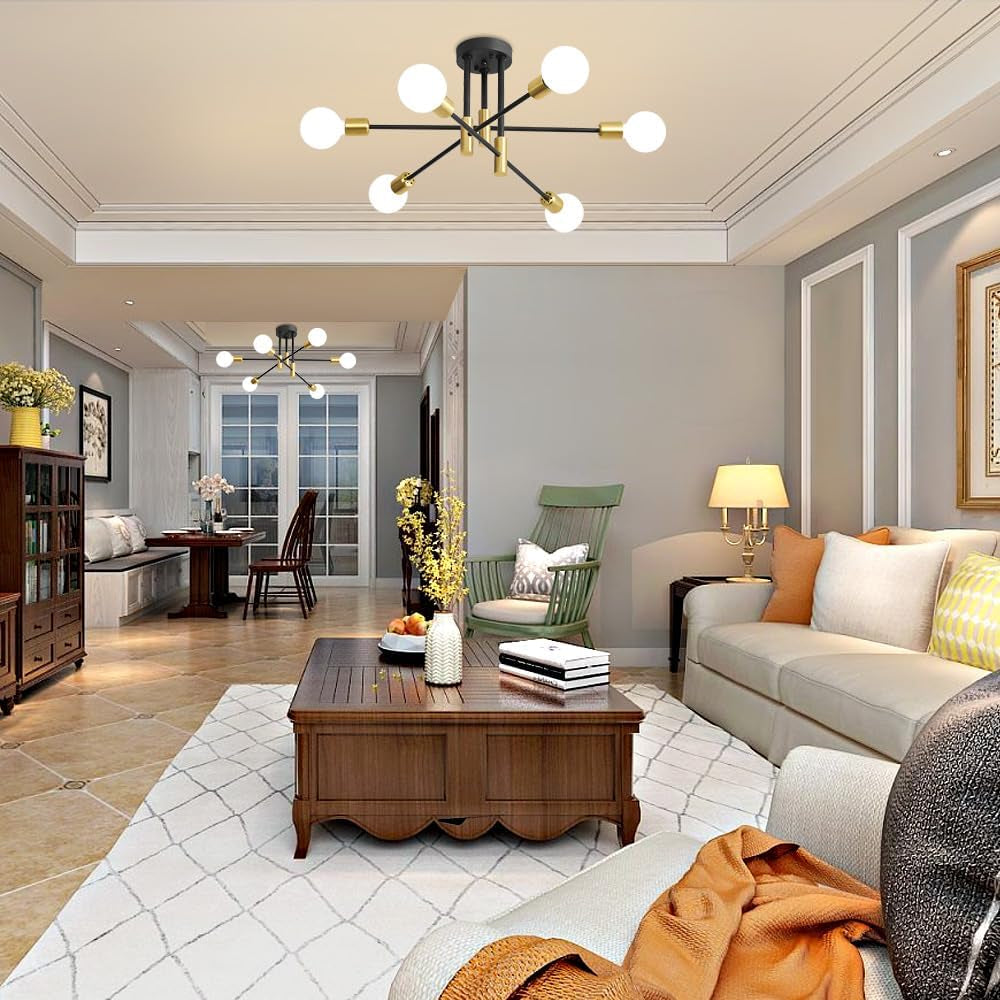 31 Inch 6 Light Sputnik Chandelier Goldtone and Black-2