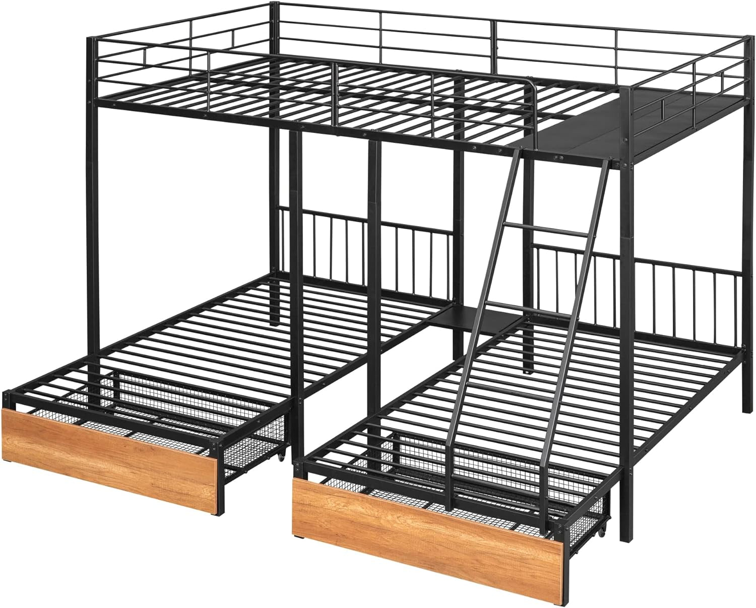 Black Metal Triple Bunk Bed With Drawers Full Over Twin Bunk Beds