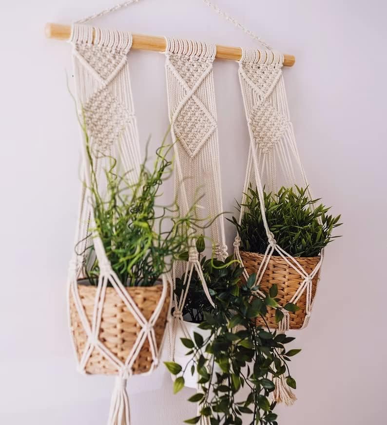 Triple Macrame Plant Hanger - Boho Hanging Wall Planter - Indoor Decor-1