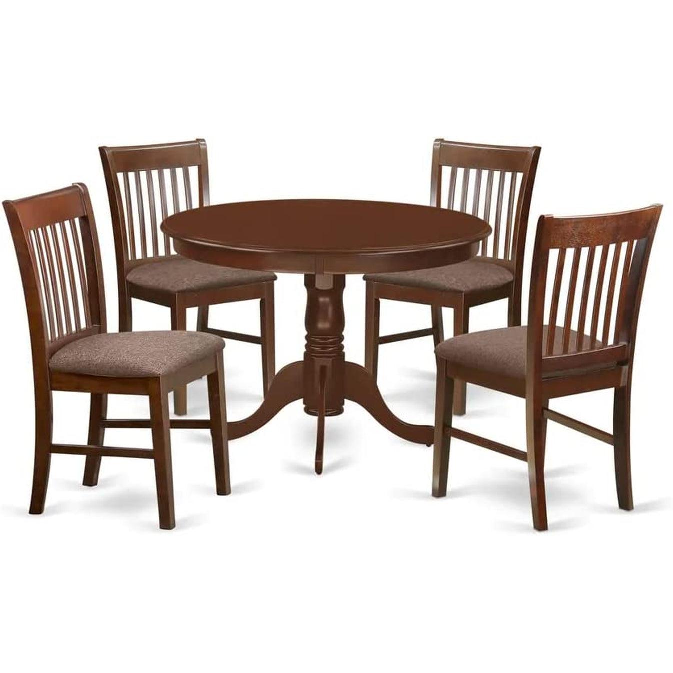 Mahogany Dining Table Set 5 Piece With Linen Chairs