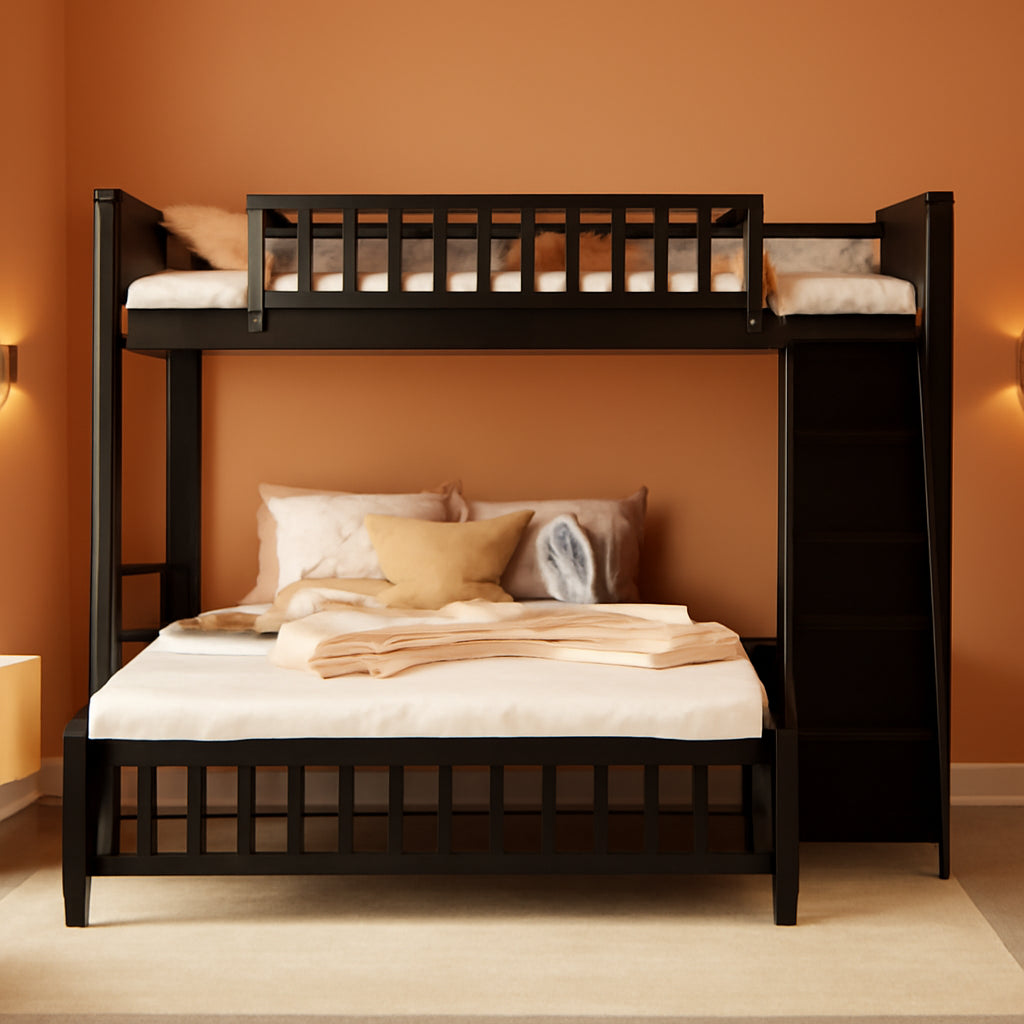 Espresso Twin Over Full Bunk Bed With Six Drawers Shelves