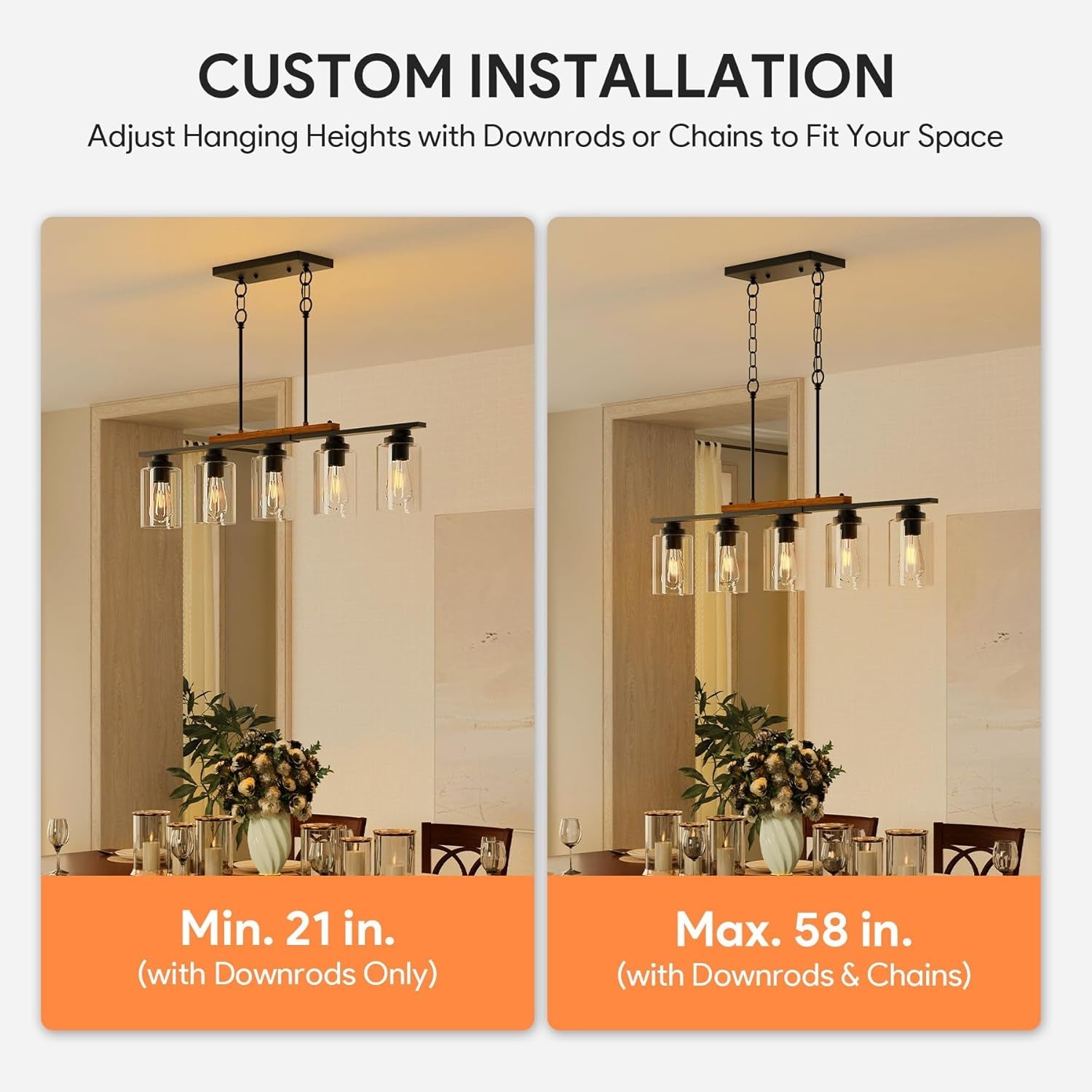 Matte Black Fivefold Lights Kitchen Island Pendant-1