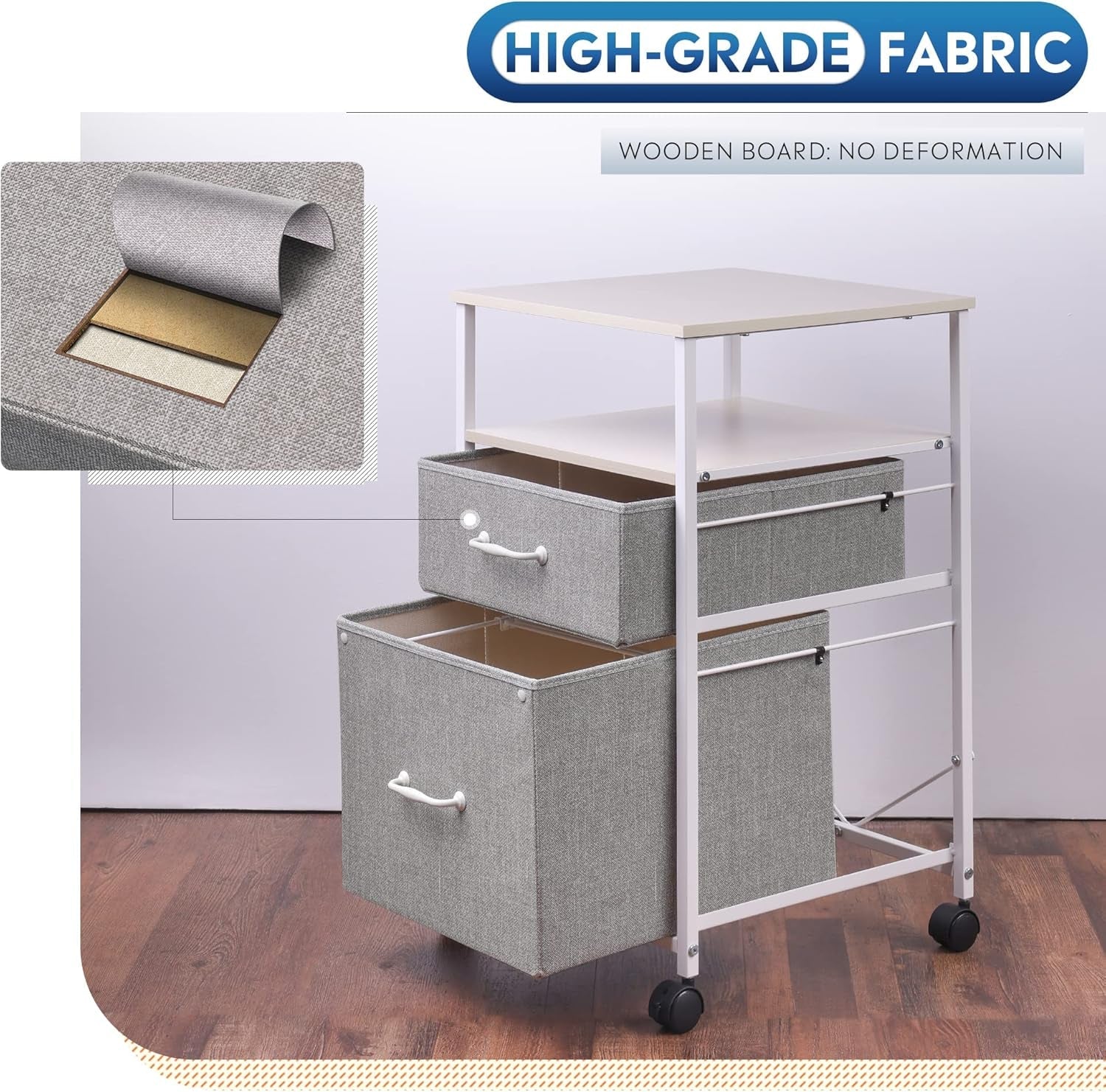 2 Drawer Mobile File Cabinet Rolling Printer Stand With Open Storage Shelf Light Grey