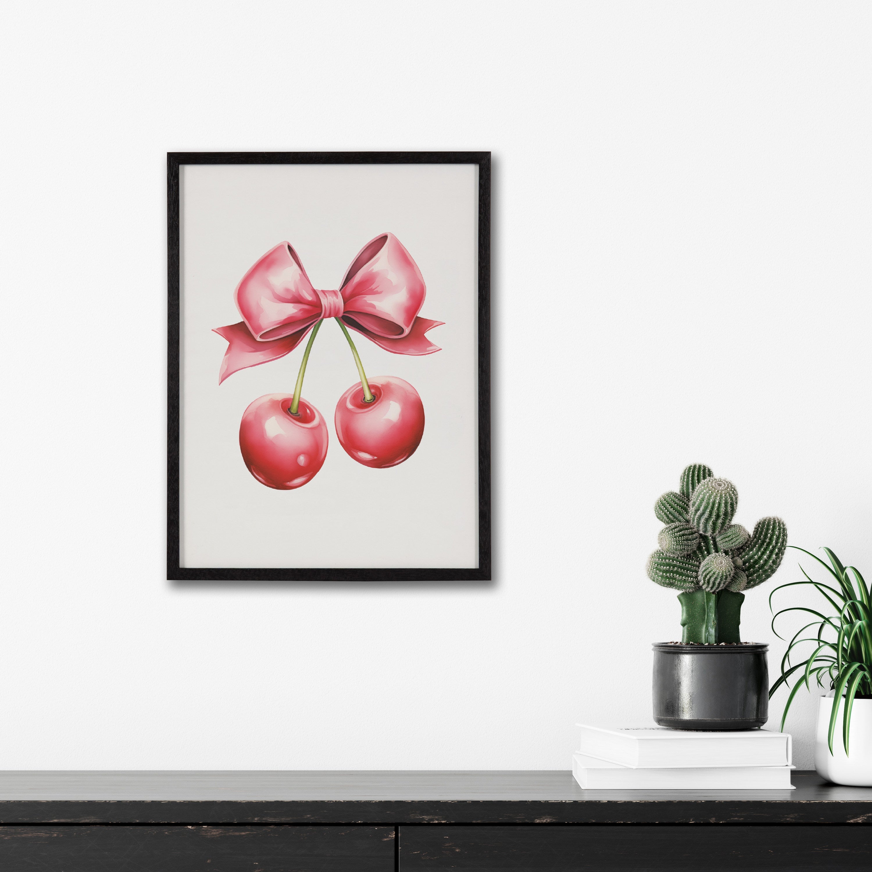 Gallery Coquette Preppy Retro Girly Red Pink Bow Cherries Print by The Creative Bunch Studio