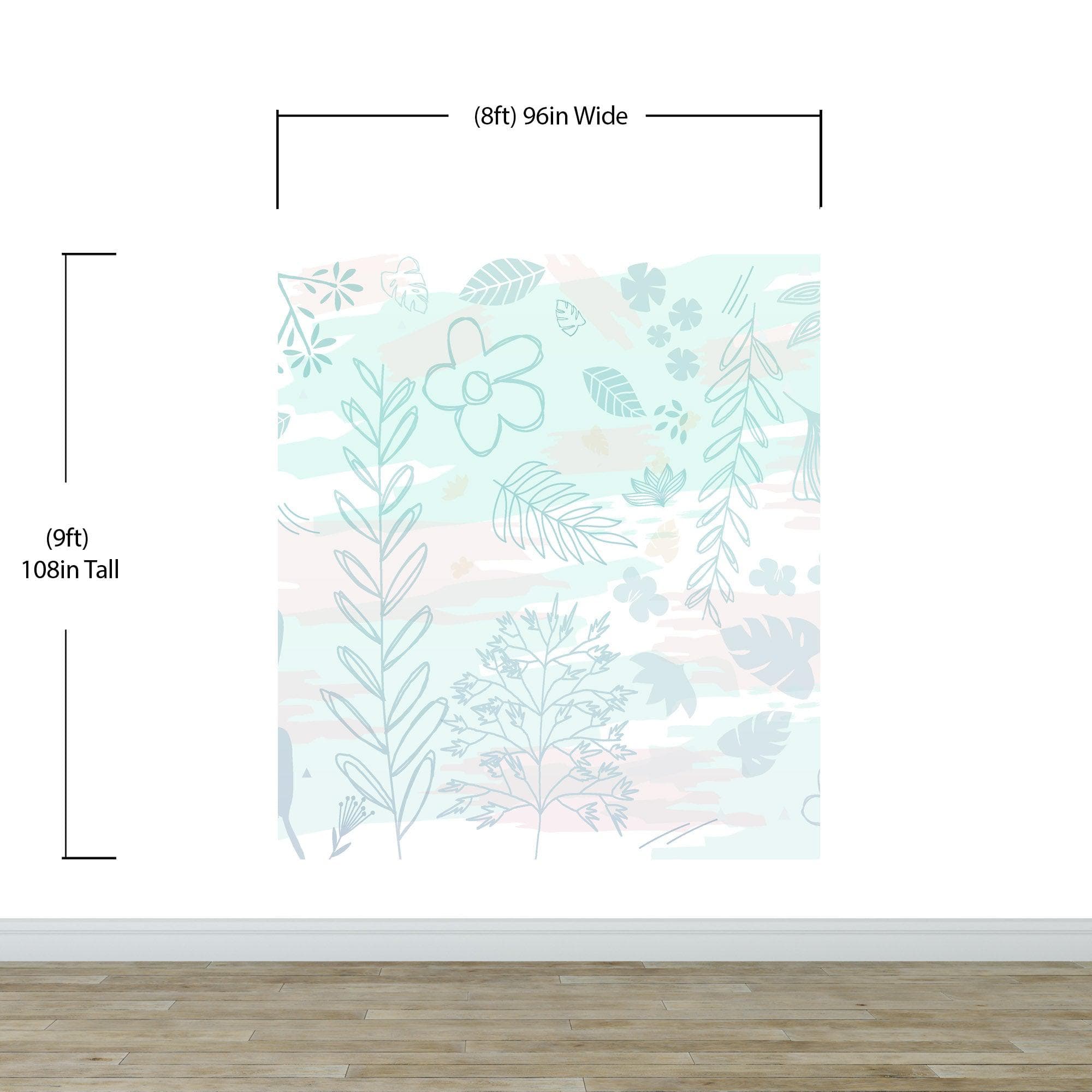 Pastel Botanical Nature Wallpaper Mural. Leafs and Flowers Design. #6195