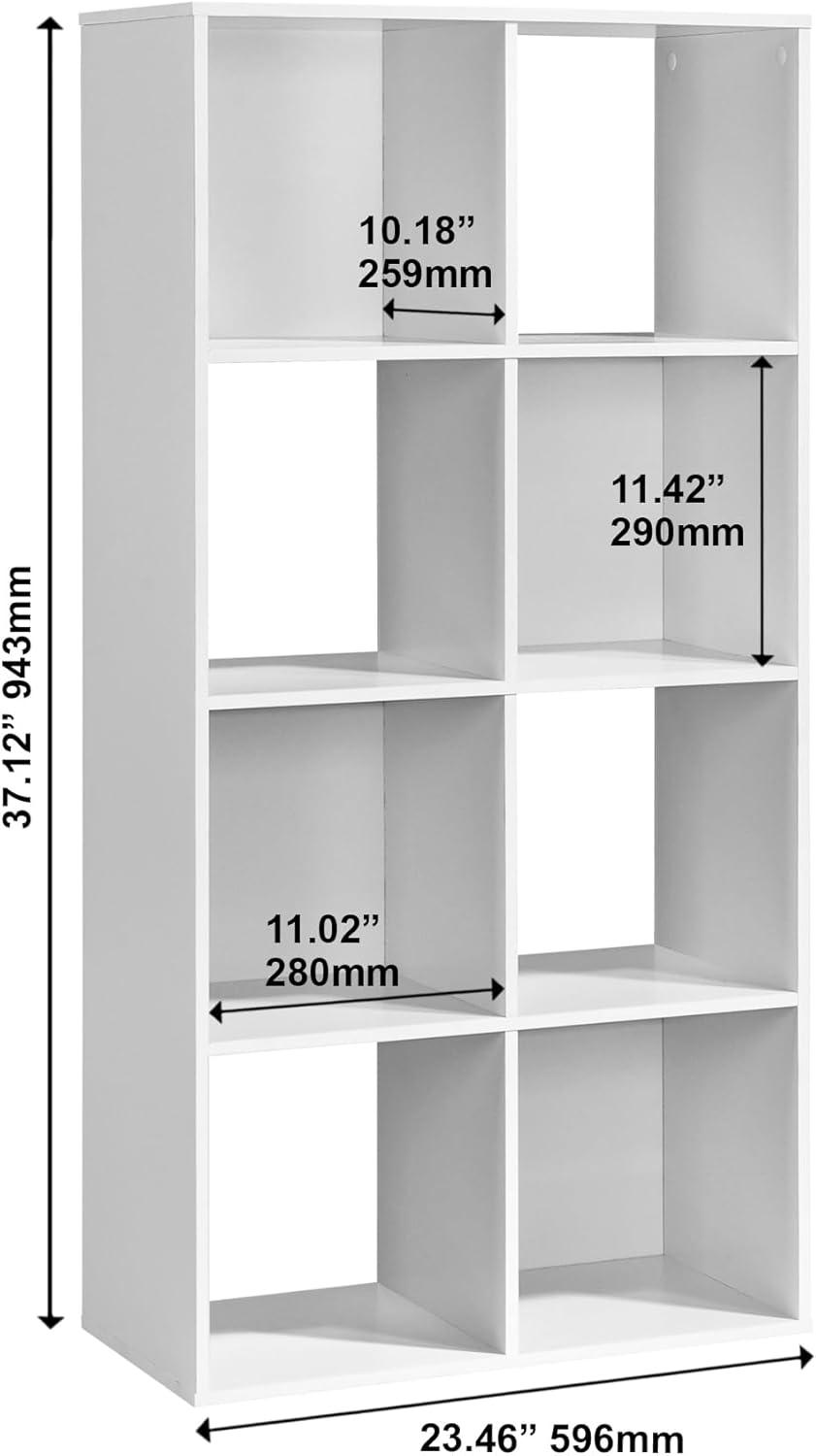 37.13 in. H x 23.47 in. W x 11.61 in. D White Wood 8-Cube Storage Organizer - PRHOMZ