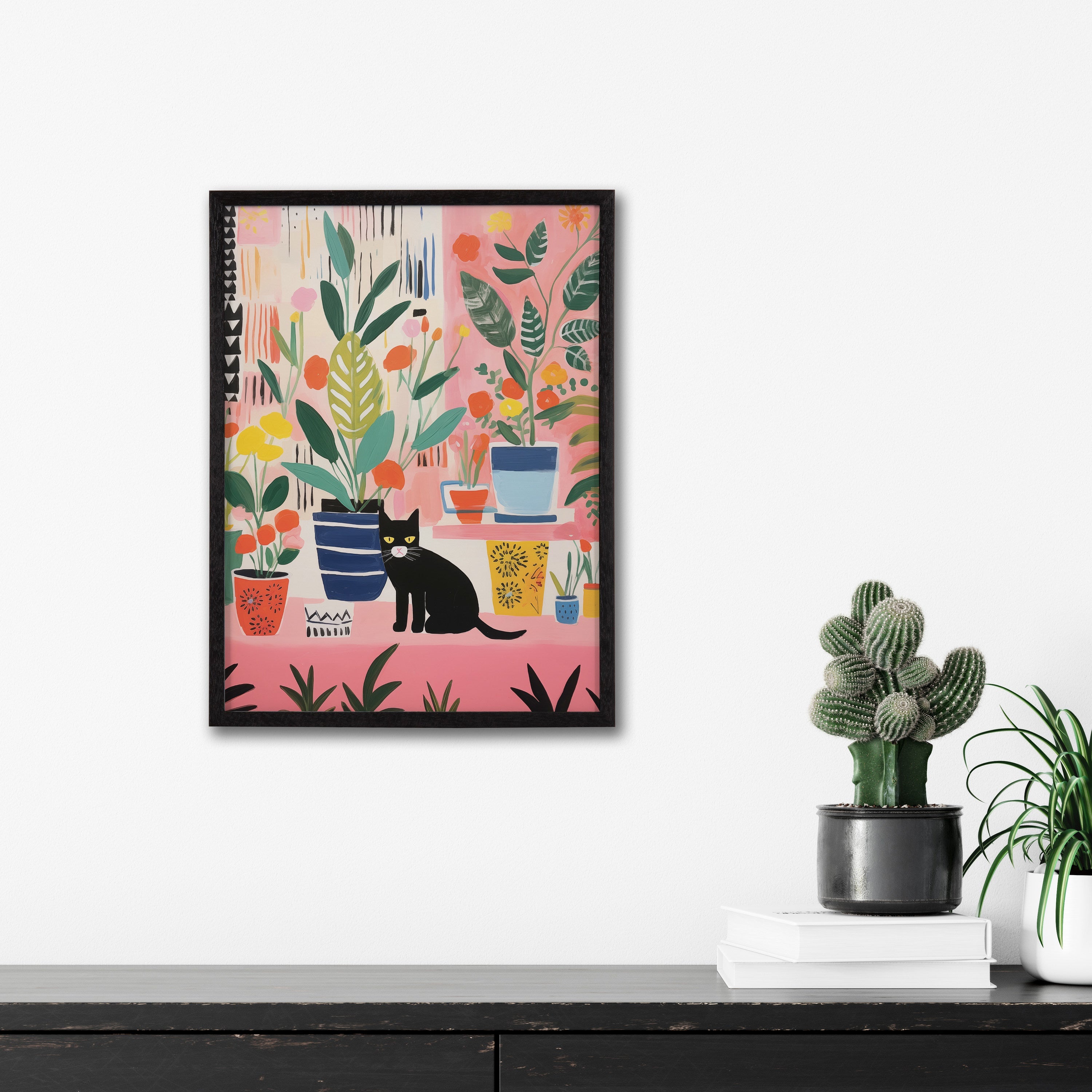 Gallery Whimsical Houseplants and a Black Kitty Cat Print by The Creative Bunch Studio