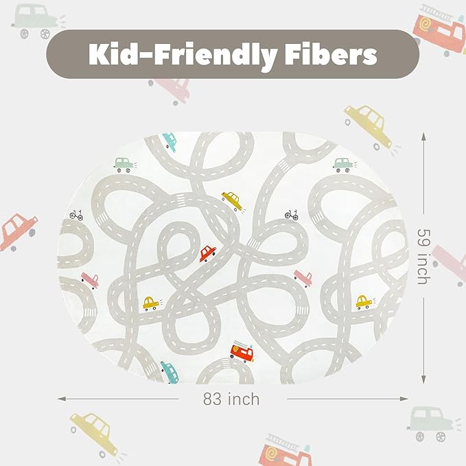 STARUIA Grey Kids Rug for Playroom, 5'x7' Washable Road Rug for Kids Bedroom, Non-Slip Car Rugs for Nursery, Large Traffic Play Mat Utral Soft Baby Carpet for Boys Girls Dorm Toy Room Tent