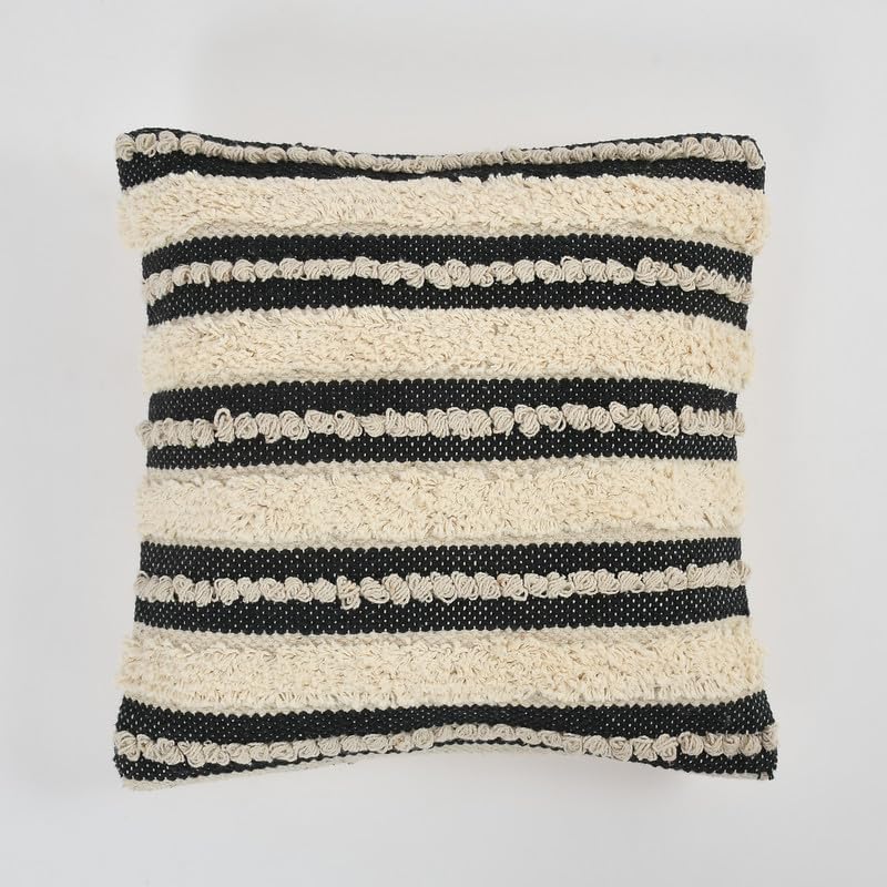 Black & White Striped Cushion Cover | Textured Cotton | 40x40cm | Modern Home Decor-0