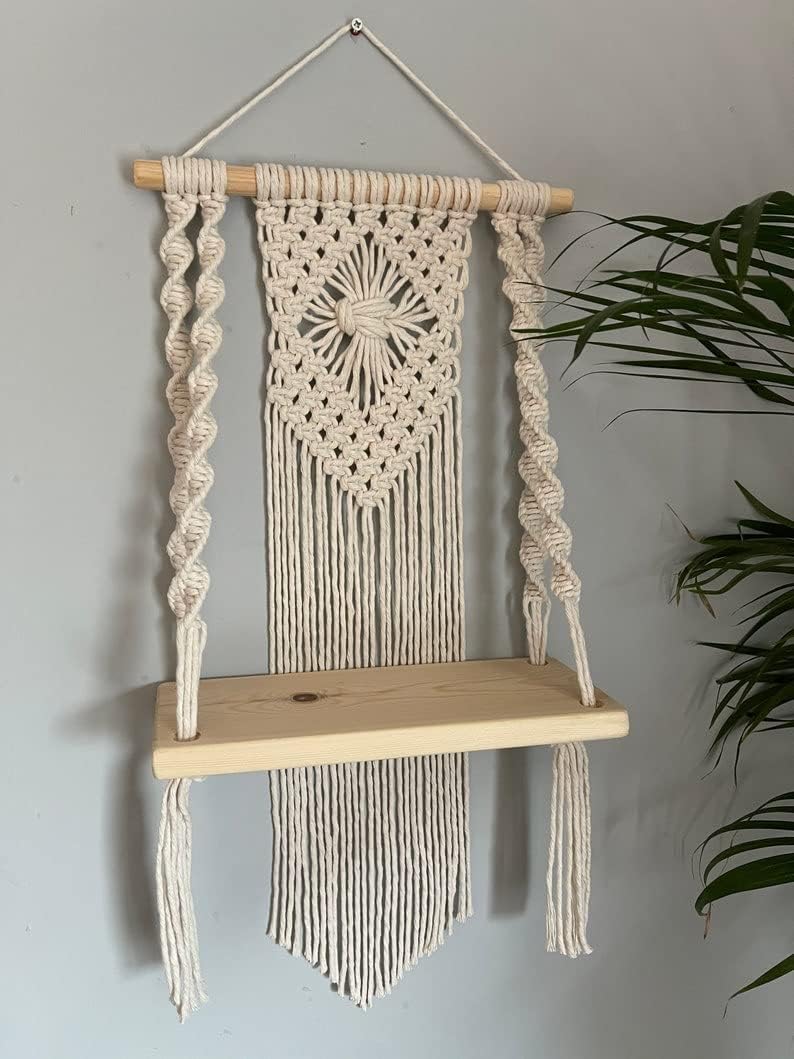 Bohemian Macrame Wall Shelf - Handmade Hanging Shelf for Plants & Decor-2