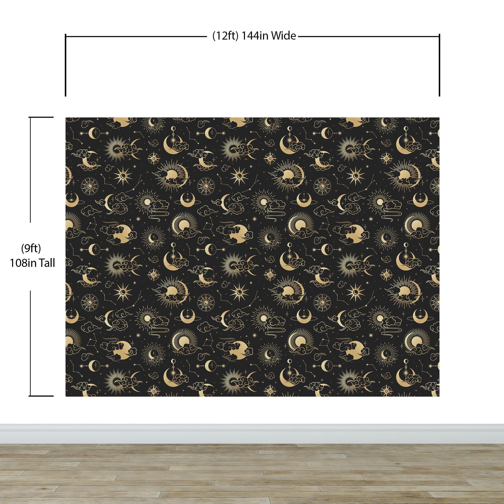 Astronomy Pattern Peel and Stick Wallpaper. Stars, Sun, Moon and Cloud. Removable Wall Mural #6208