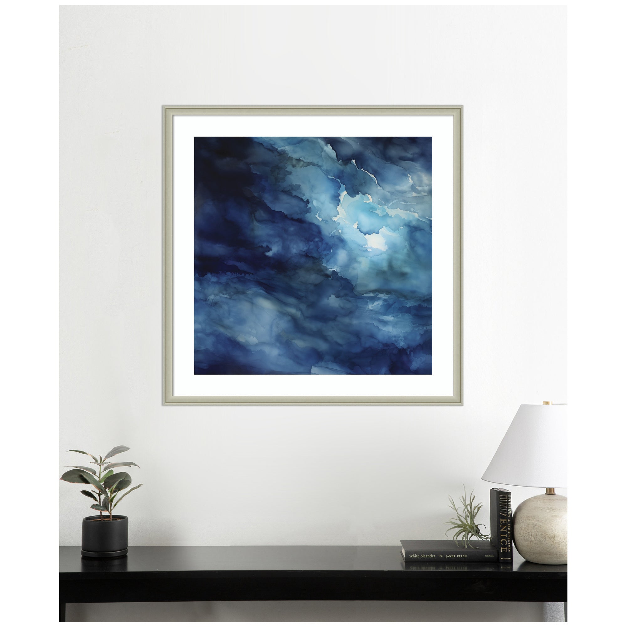 Framed Art Rich Blue Watery Abstract by The Creative Bunch Studio