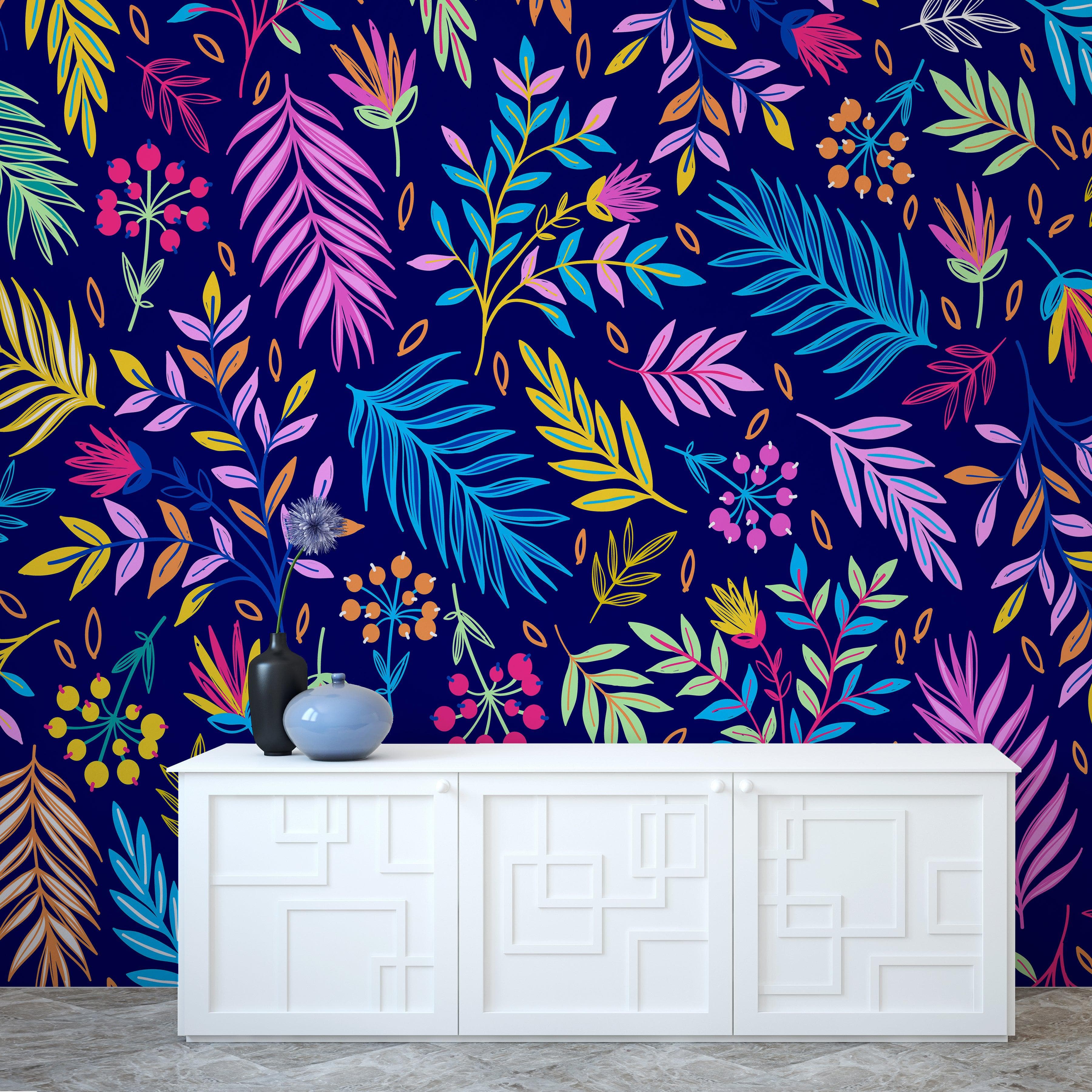 Bright Colorful Fern Arrangement Mural. #6223
