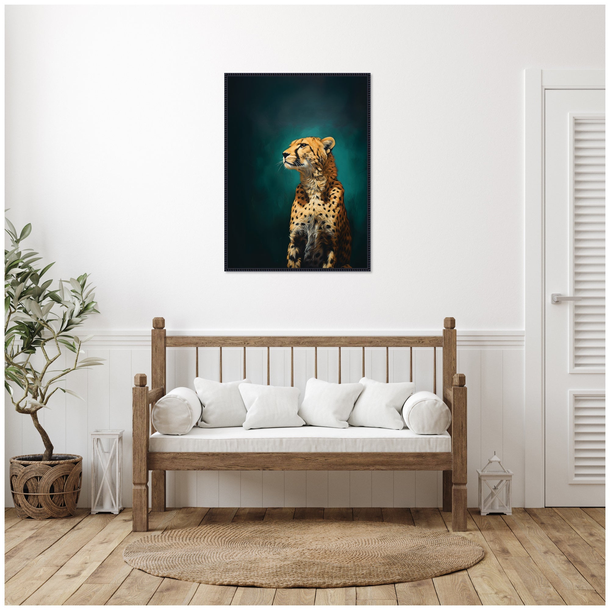 Twilight Teal Leopard by The Creative Bunch Studio Framed Canvas Wall Art Print