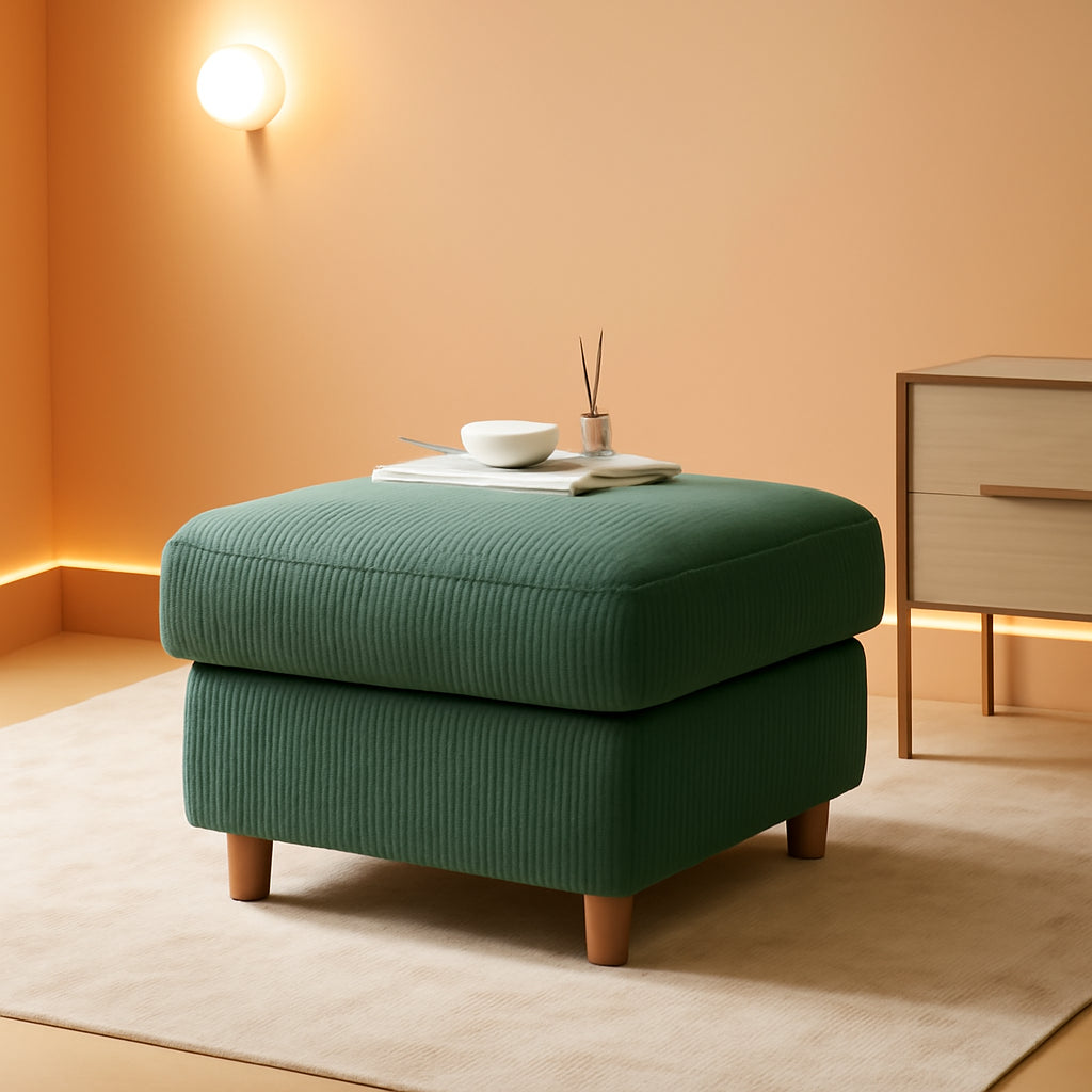 Emerald Corduroy Storage Ottoman 25 Inch Cushioned