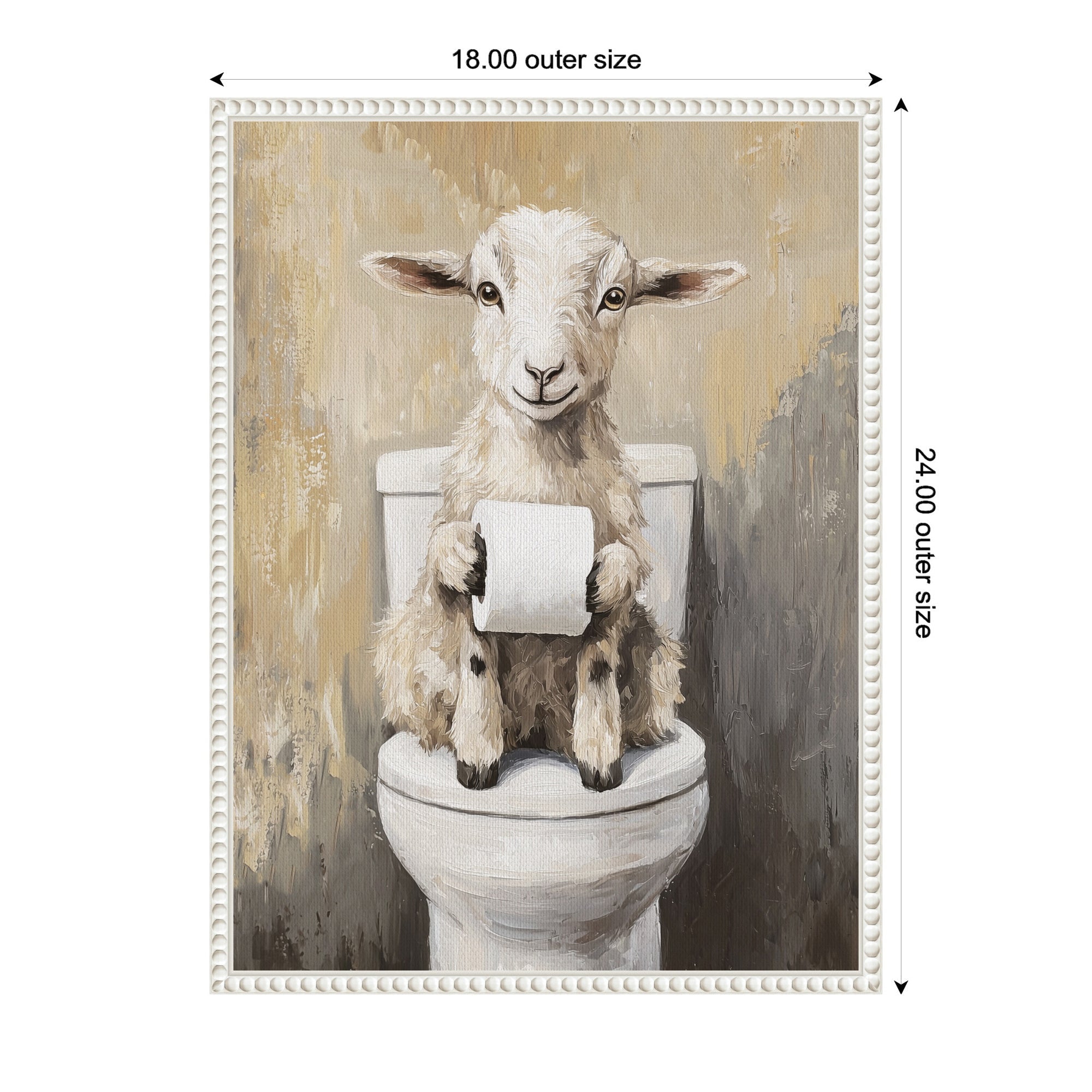 Sylvie Goat Holding Toilet Paper Roll Toilet Bathroom Art Framed Canvas by The Creative Bunch Studio