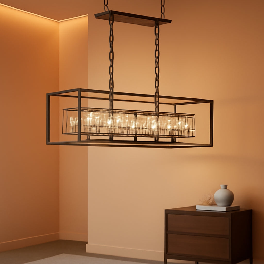 Black Six Light Rectangular Crystal Chandelier Dining Room-0