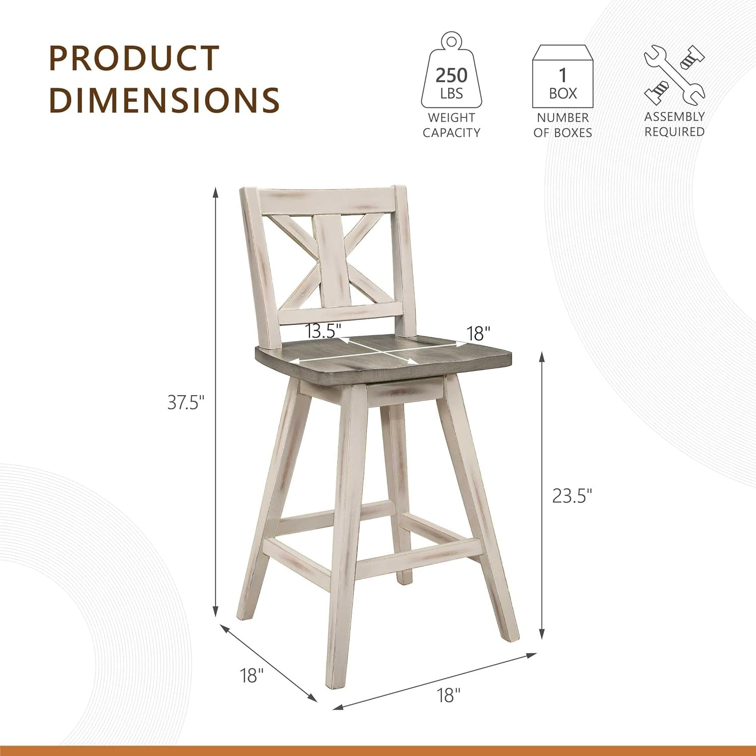 Amsonia Counter Height Swivel Barstool Set 2 White