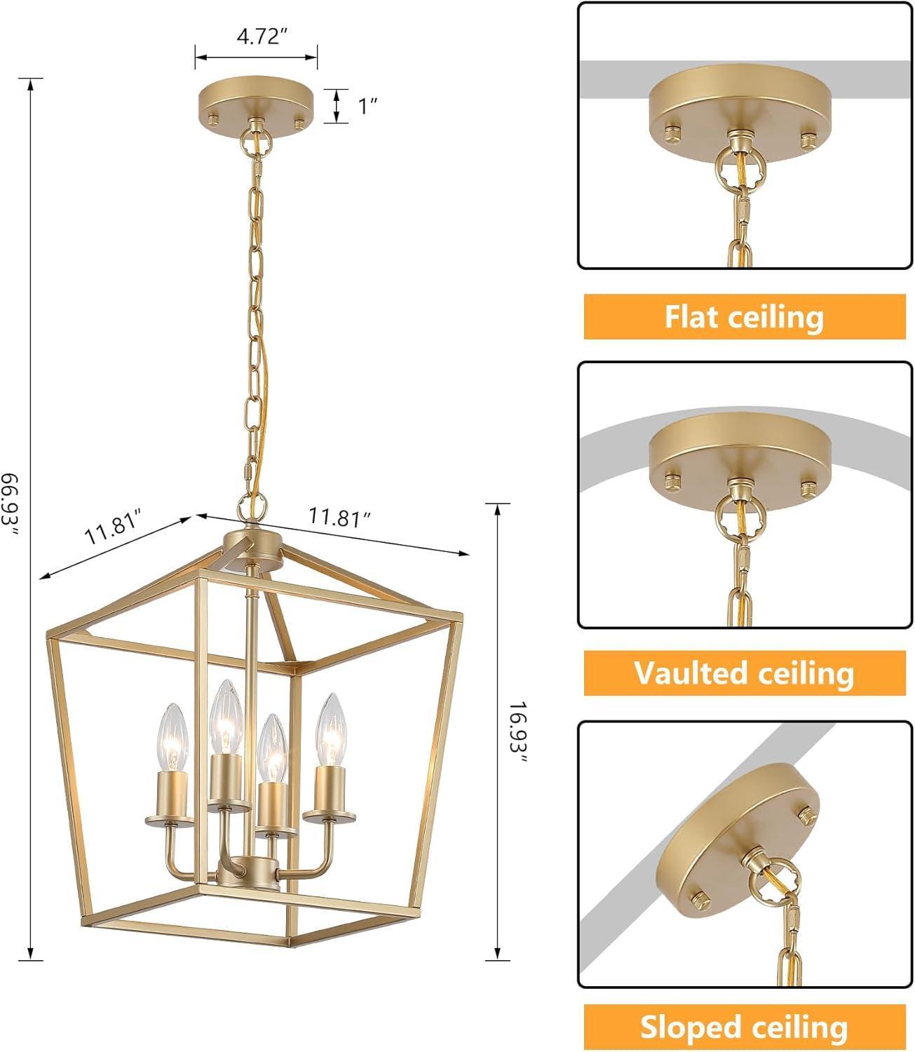Industrial Gold Four Light Chandelier Lantern Fixture-3
