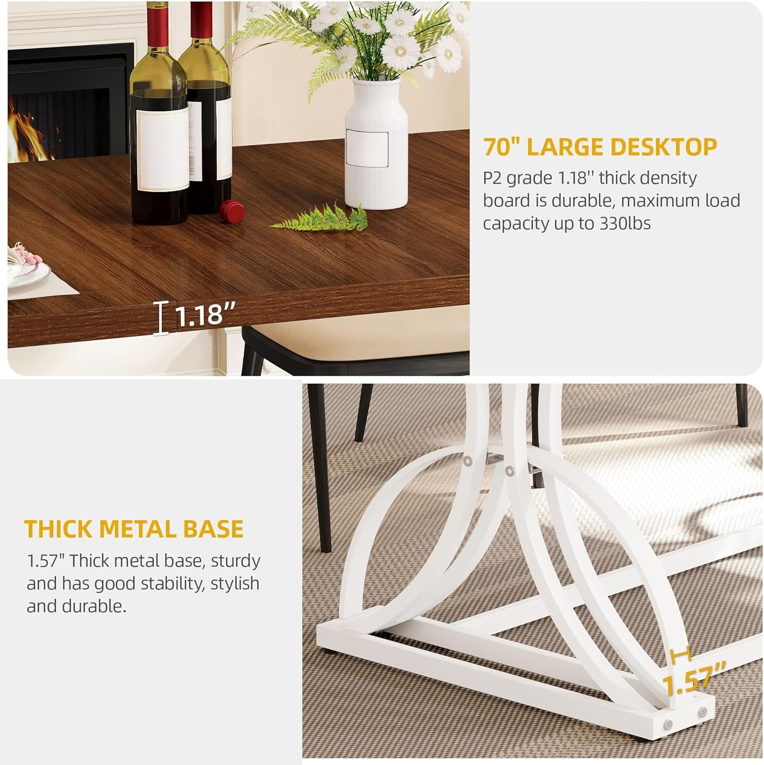 Walnut Rectangular Dining Table With Thick Top Seats 6 8