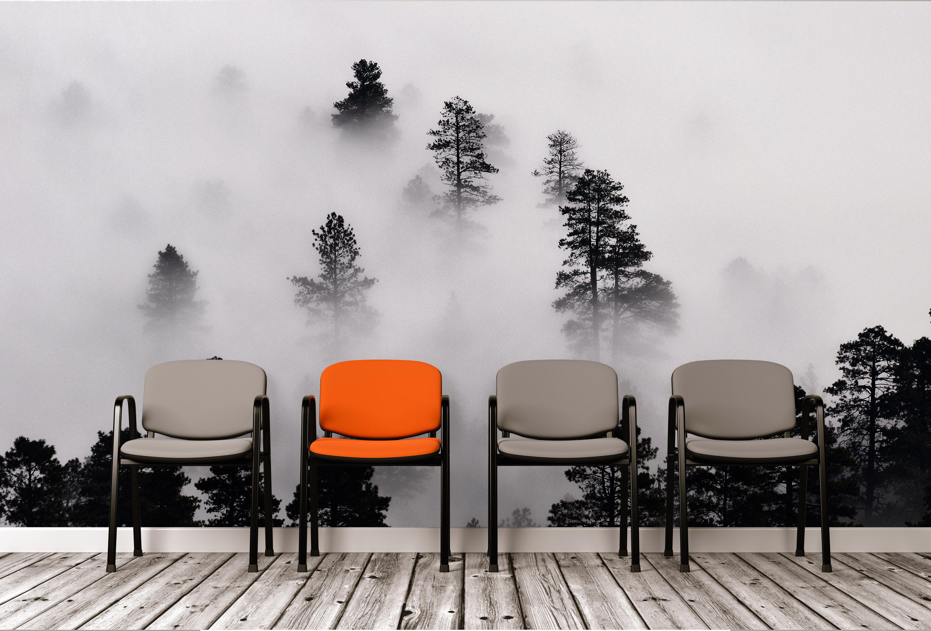 Foggy Forest Wallpaper Black and White Wall Mural. #6368
