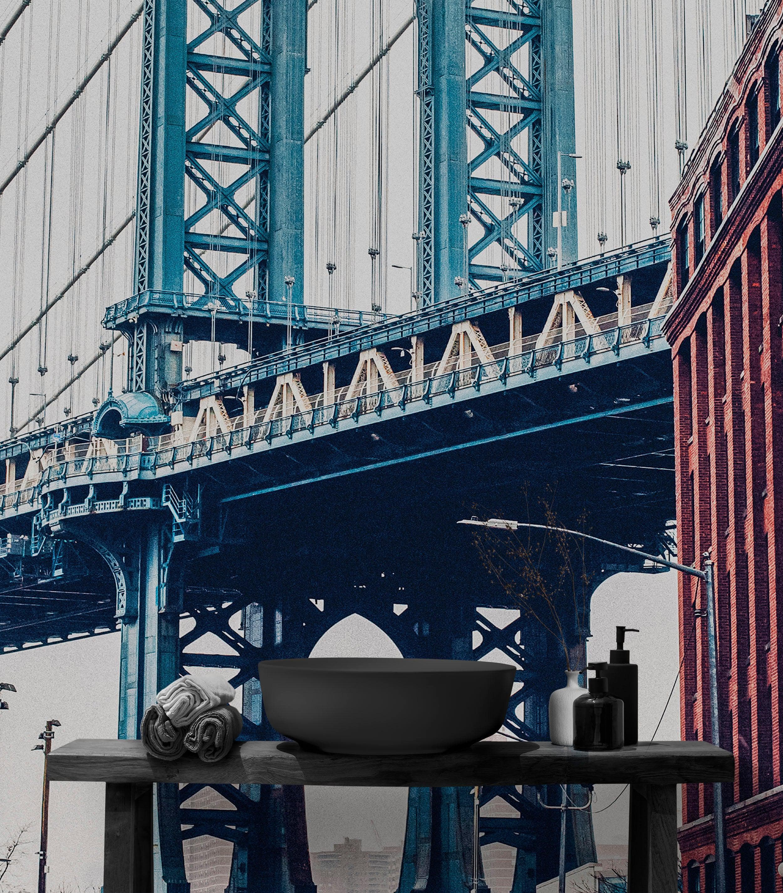 New York City Wall Mural Peel and Stick Wallpaper. Vintage Dumbo NYC. Brooklyn NY Landscape Wallpaper. #6369